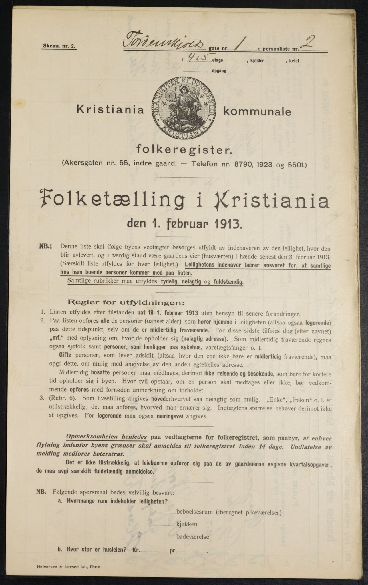 OBA, Kommunal folketelling 1.2.1913 for Kristiania, 1913, s. 113708