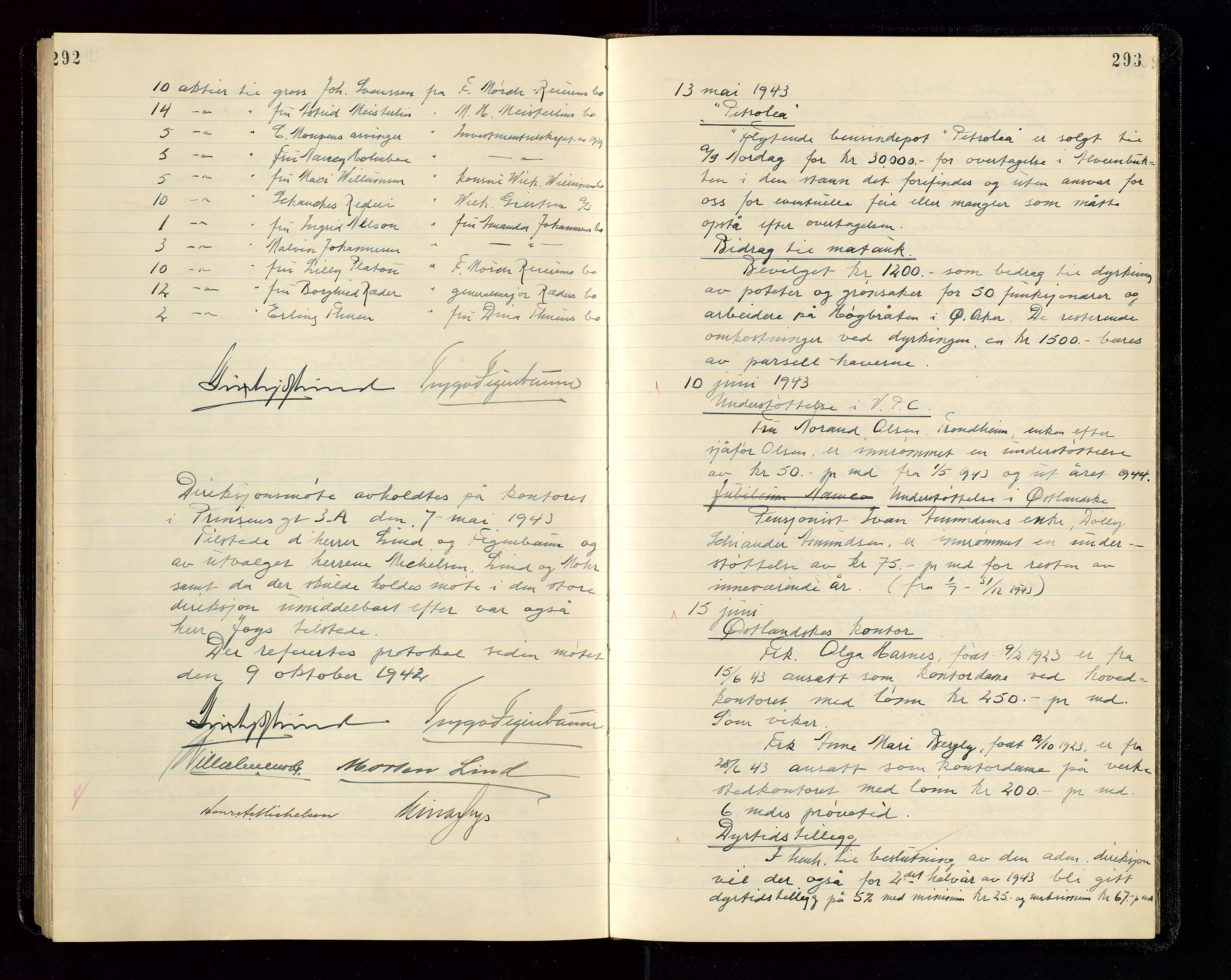 PA 1534 - Østlandske Petroleumscompagni A/S, AV/SAST-A-101954/A/Aa/L0004/0003: Direksjonsprotokoller / Den Administrerende Direksjon alle selskaper (referatprotokoll), 1936-1943, s. 292-293