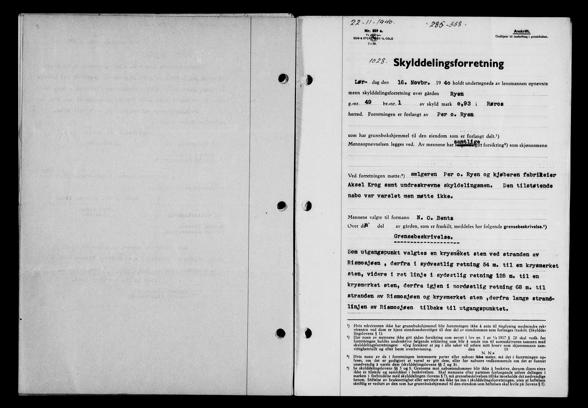 Gauldal sorenskriveri, SAT/A-0014/1/2/2C/L0052: Pantebok nr. 57, 1940-1941, Dagboknr: 1028/1940