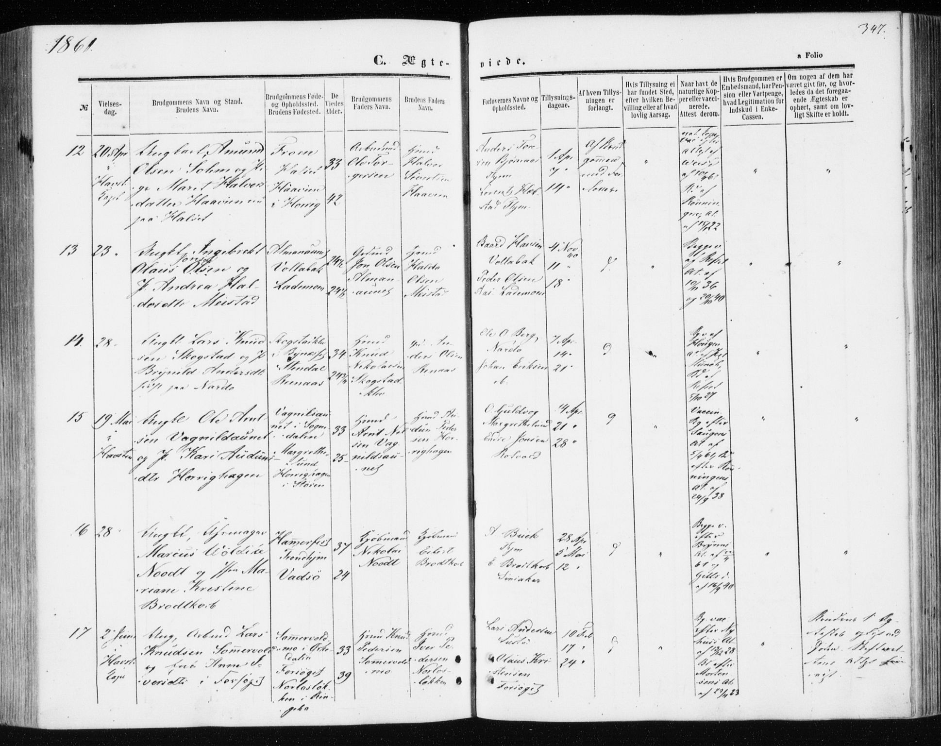 Ministerialprotokoller, klokkerbøker og fødselsregistre - Sør-Trøndelag, SAT/A-1456/606/L0292: Ministerialbok nr. 606A07, 1856-1865, s. 347