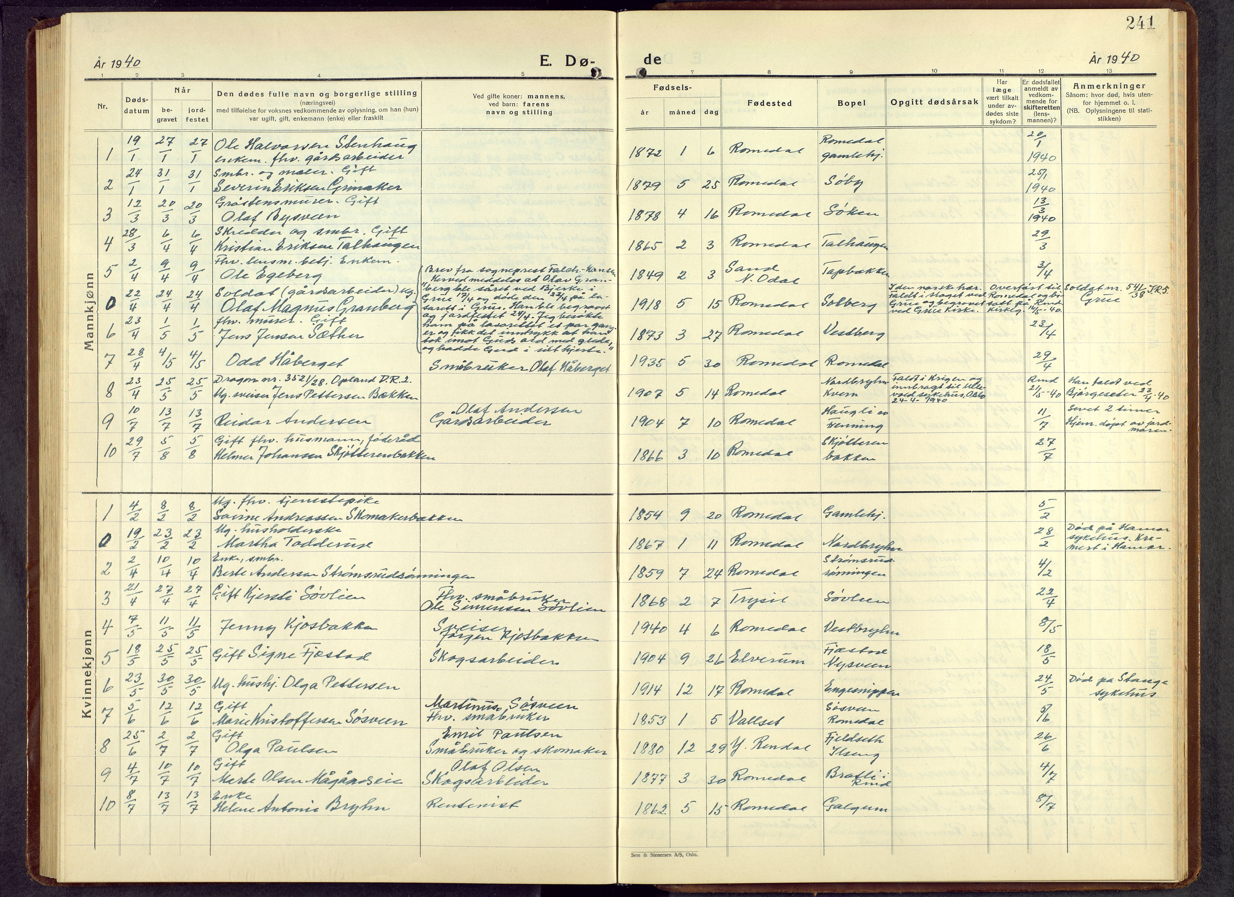 Romedal prestekontor, SAH/PREST-004/L/L0016: Klokkerbok nr. 16, 1940-1958, s. 241