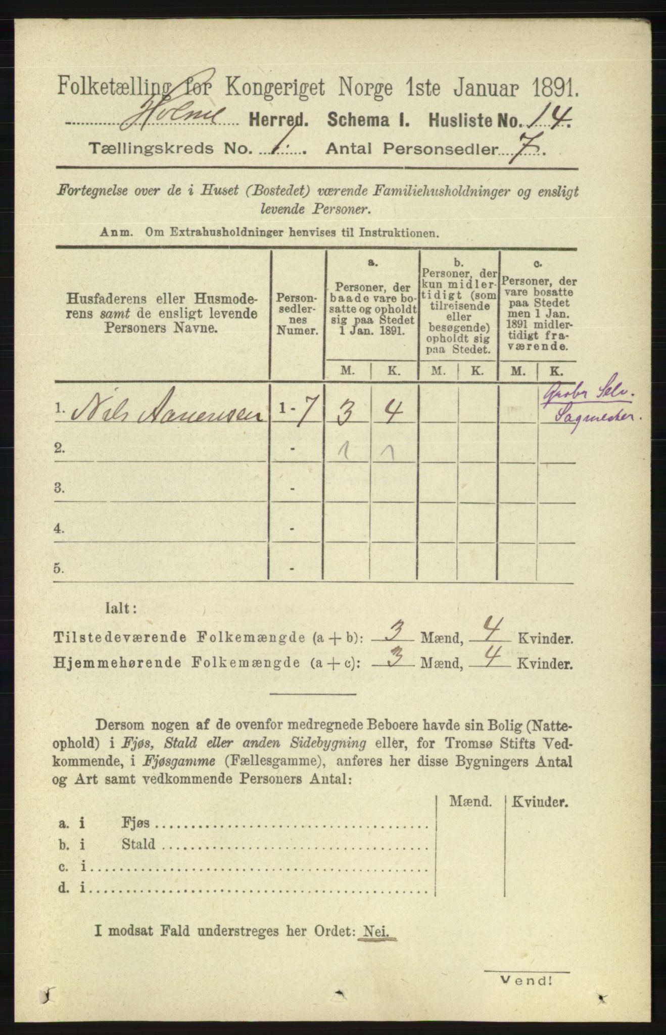 RA, Folketelling 1891 for 1020 Holum herred, 1891, s. 34