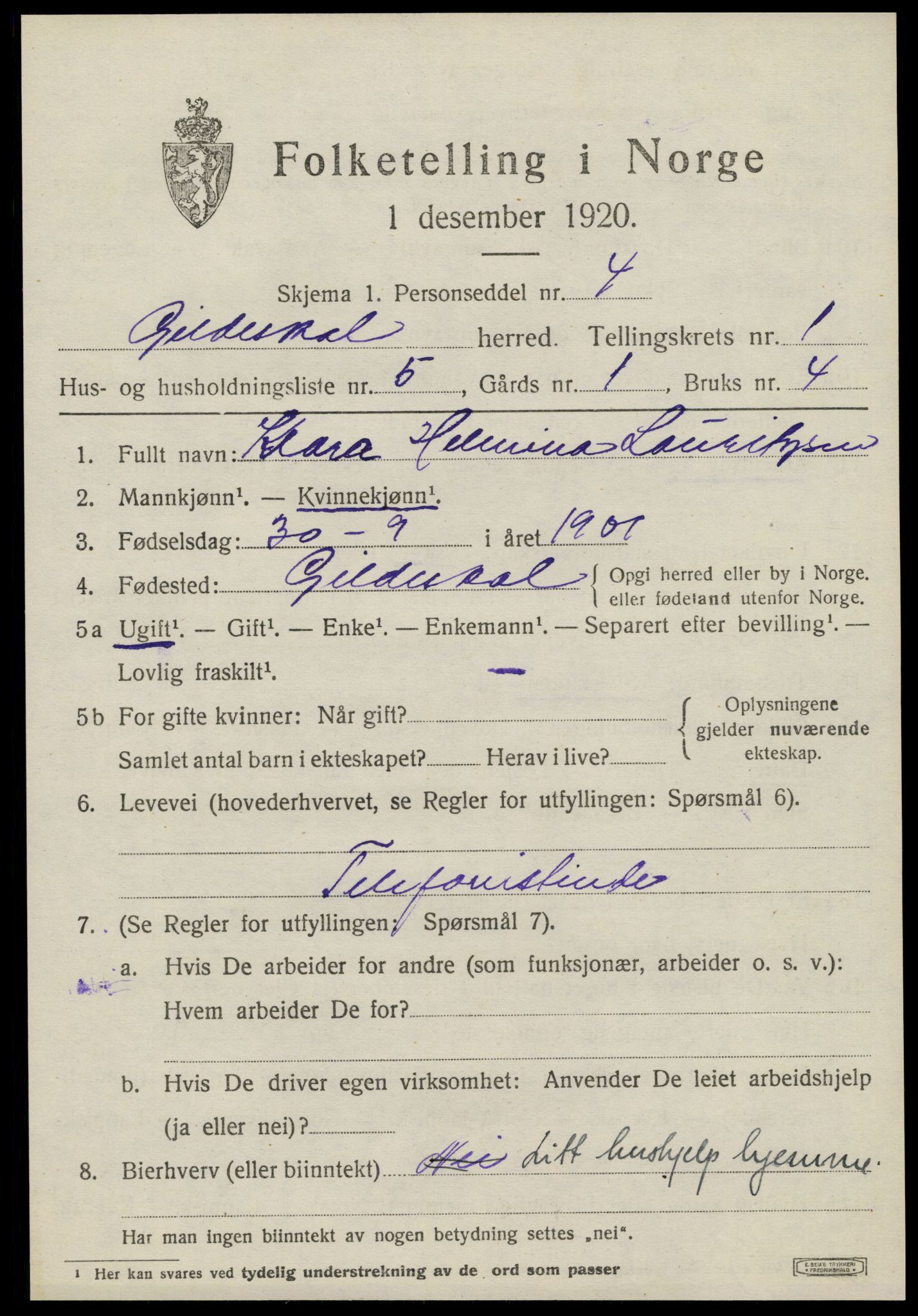 SAT, Folketelling 1920 for 1838 Gildeskål herred, 1920, s. 1662