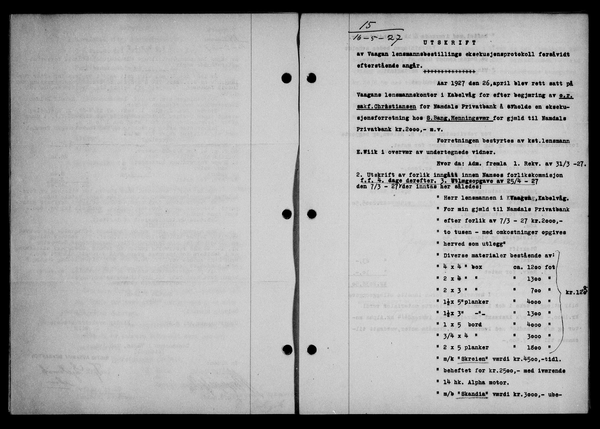 Lofoten sorenskriveri, SAT/A-0017/1/2/2C/L0015b: Pantebok nr. 15b, 1927-1927, Tingl.dato: 16.05.1927