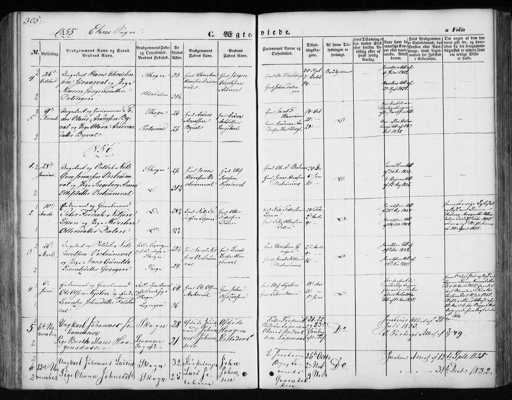 Ministerialprotokoller, klokkerbøker og fødselsregistre - Nord-Trøndelag, SAT/A-1458/717/L0154: Ministerialbok nr. 717A07 /3, 1850-1862, s. 305