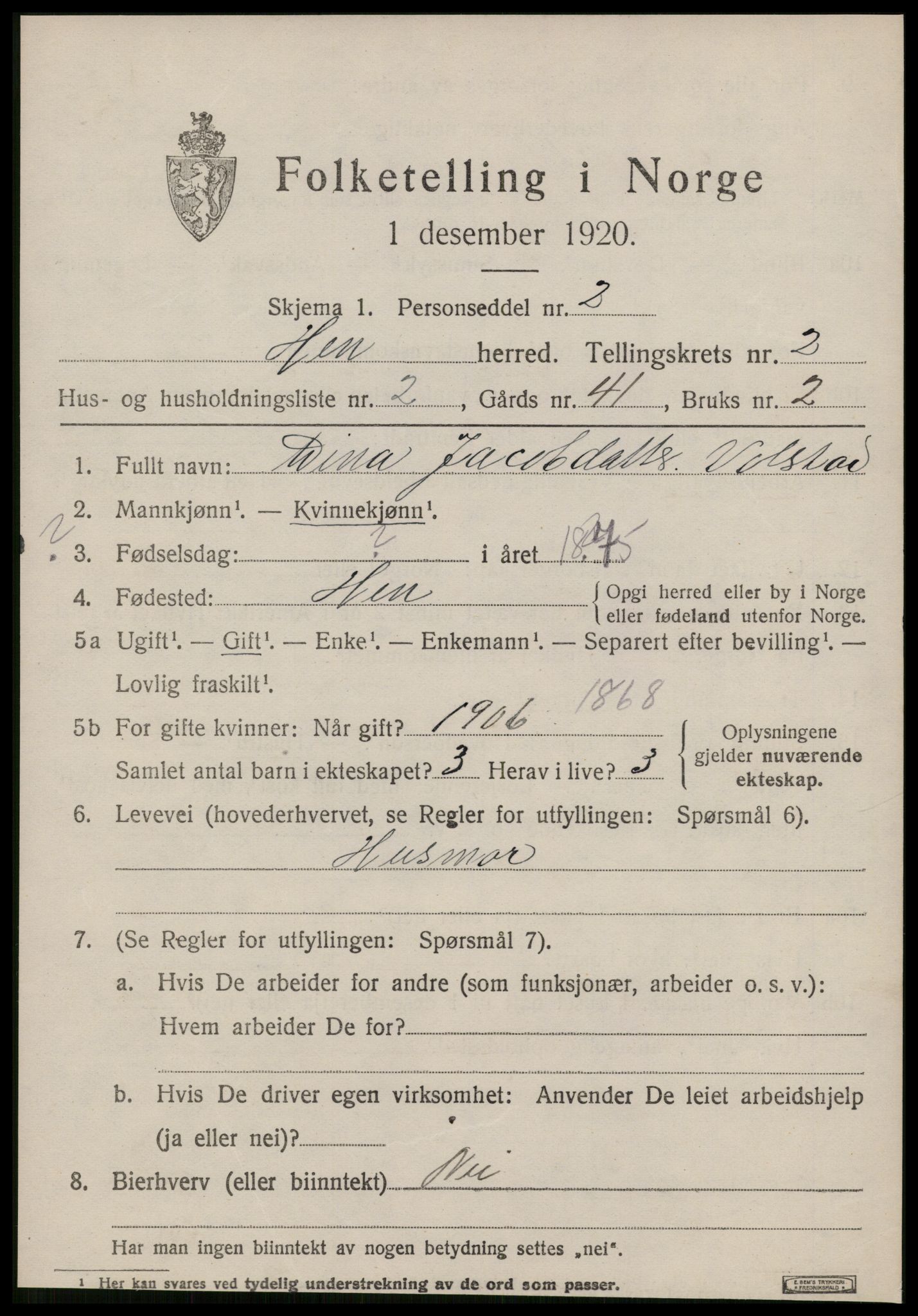 SAT, Folketelling 1920 for 1540 Hen herred, 1920, s. 990