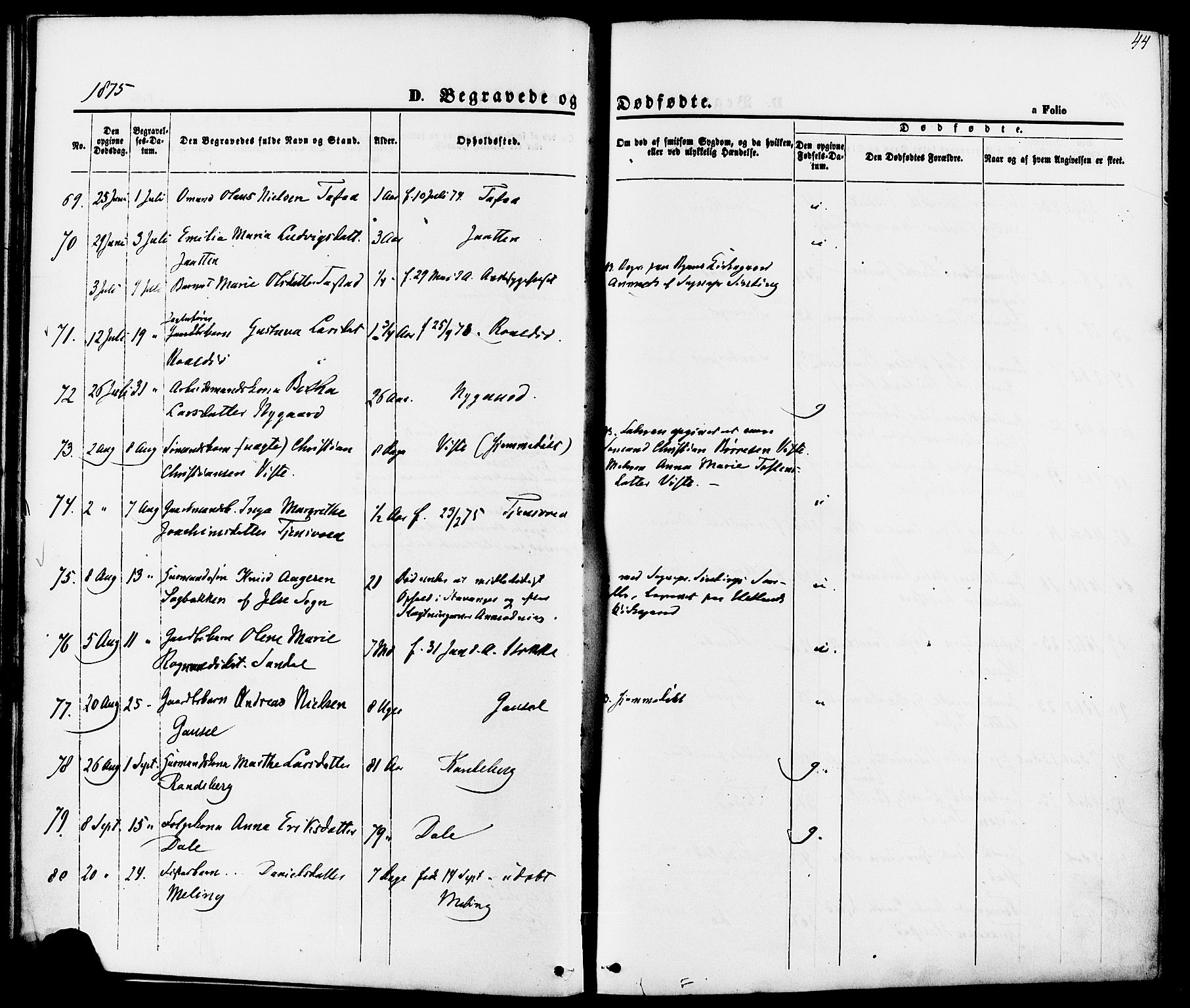 Hetland sokneprestkontor, AV/SAST-A-101826/30/30BA/L0006: Ministerialbok nr. A 6, 1869-1884, s. 44