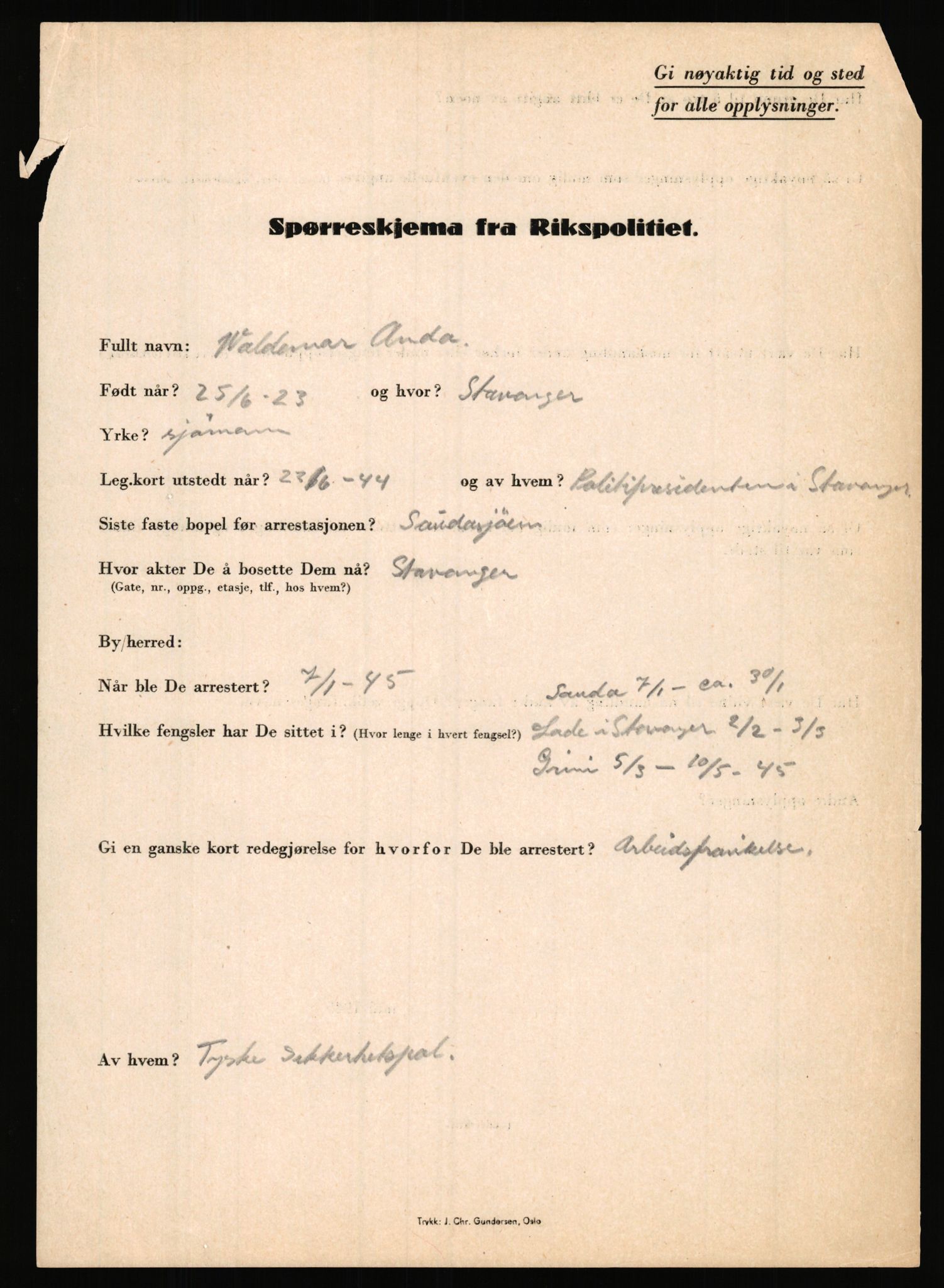 Rikspolitisjefen, AV/RA-S-1560/L/L0001: Abelseth, Rudolf - Berentsen, Odd, 1940-1945, s. 226