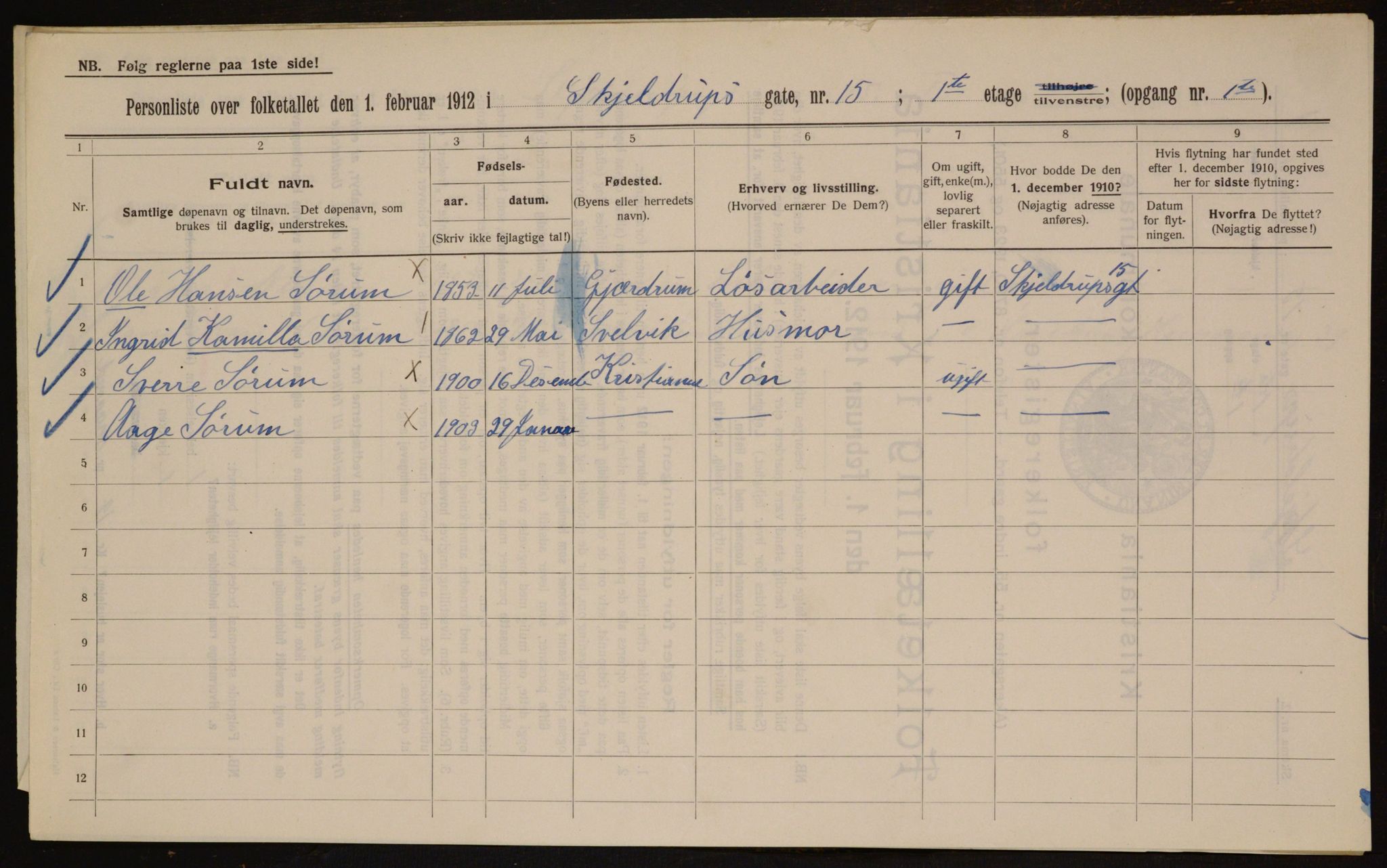 OBA, Kommunal folketelling 1.2.1912 for Kristiania, 1912, s. 96312