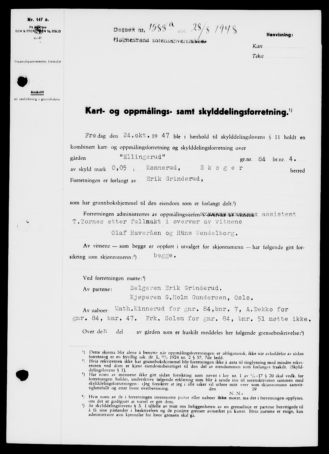 Holmestrand sorenskriveri, SAKO/A-67/G/Ga/Gaa/L0064: Pantebok nr. A-64, 1948-1948, Dagboknr: 1588/1948