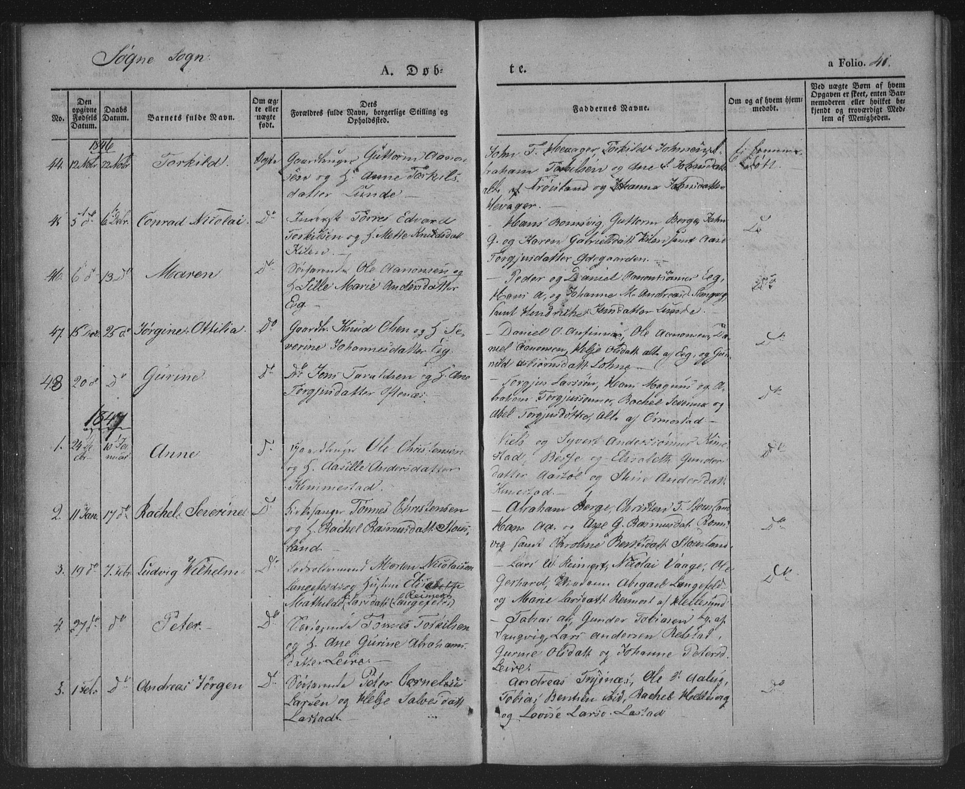 Søgne sokneprestkontor, SAK/1111-0037/F/Fa/Fab/L0009: Ministerialbok nr. A 9, 1838-1853, s. 41