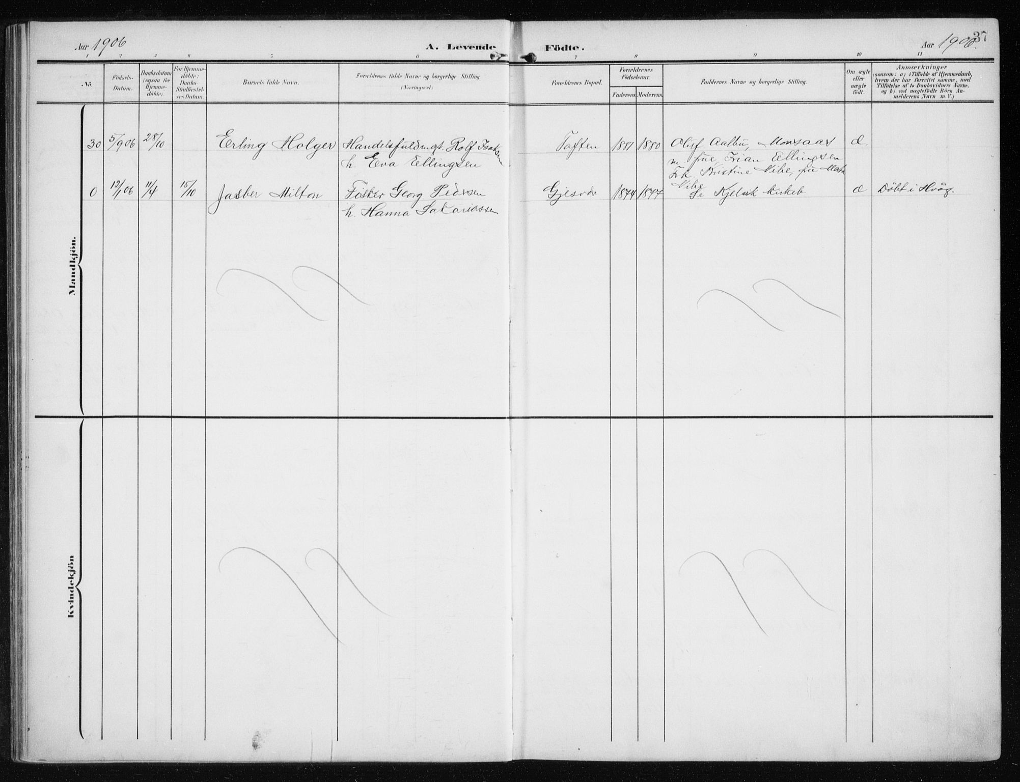 Måsøy sokneprestkontor, AV/SATØ-S-1348/H/Ha/L0009kirke: Ministerialbok nr. 9, 1903-1914, s. 37