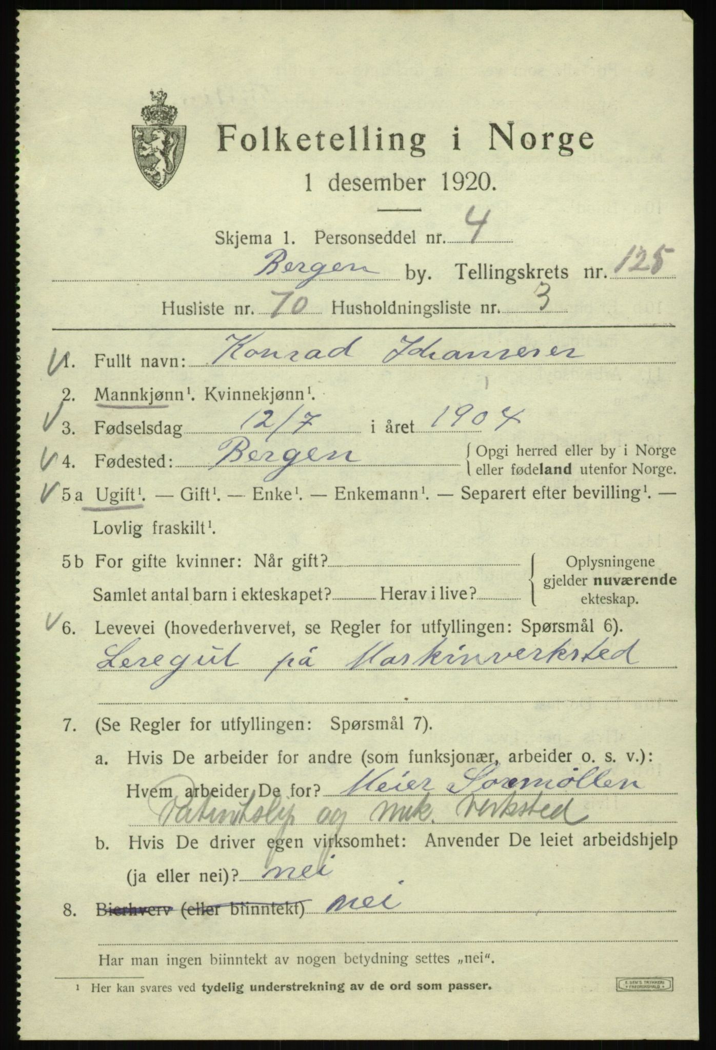 SAB, Folketelling 1920 for 1301 Bergen kjøpstad, 1920, s. 211804