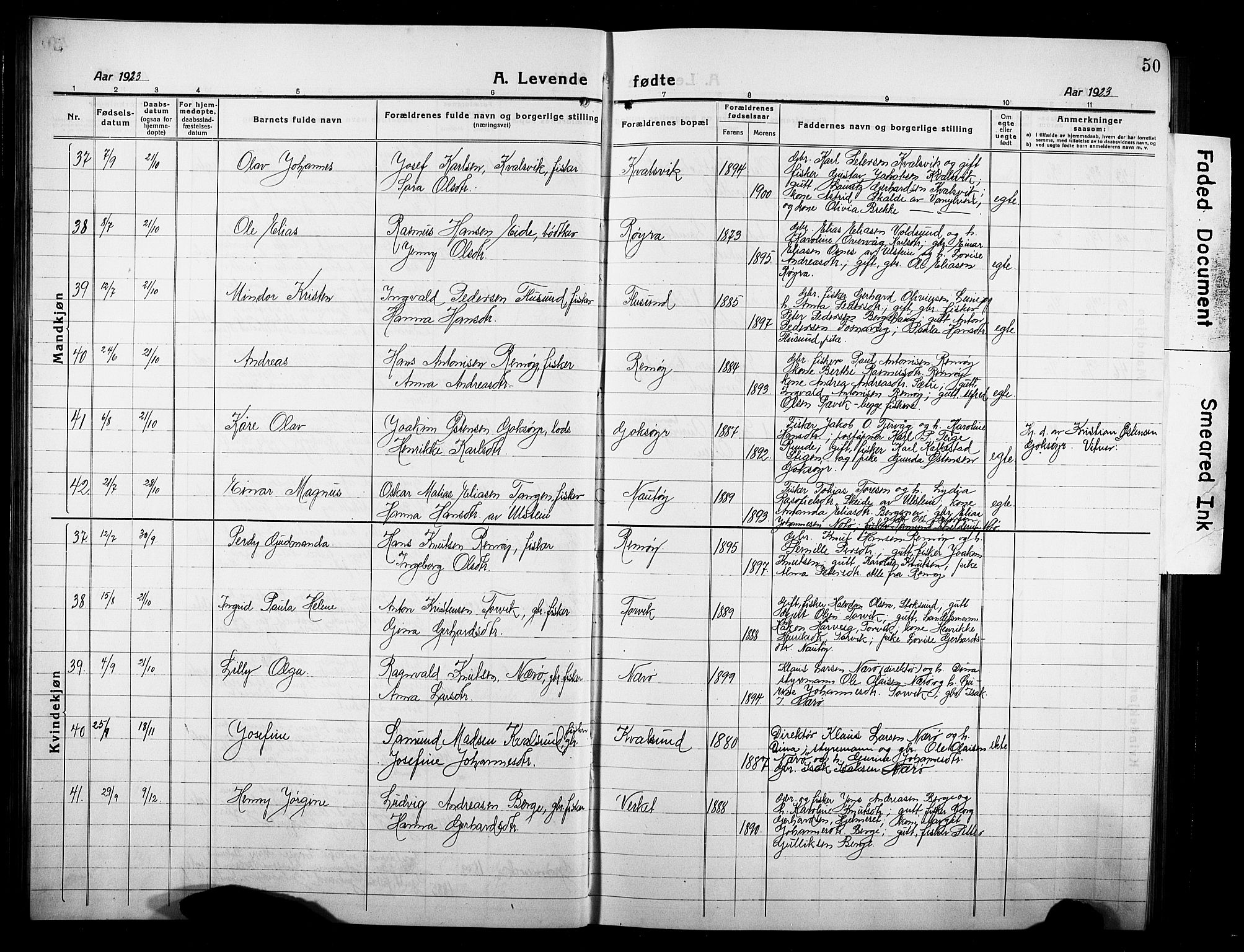 Ministerialprotokoller, klokkerbøker og fødselsregistre - Møre og Romsdal, AV/SAT-A-1454/507/L0084: Klokkerbok nr. 507C07, 1919-1932, s. 50