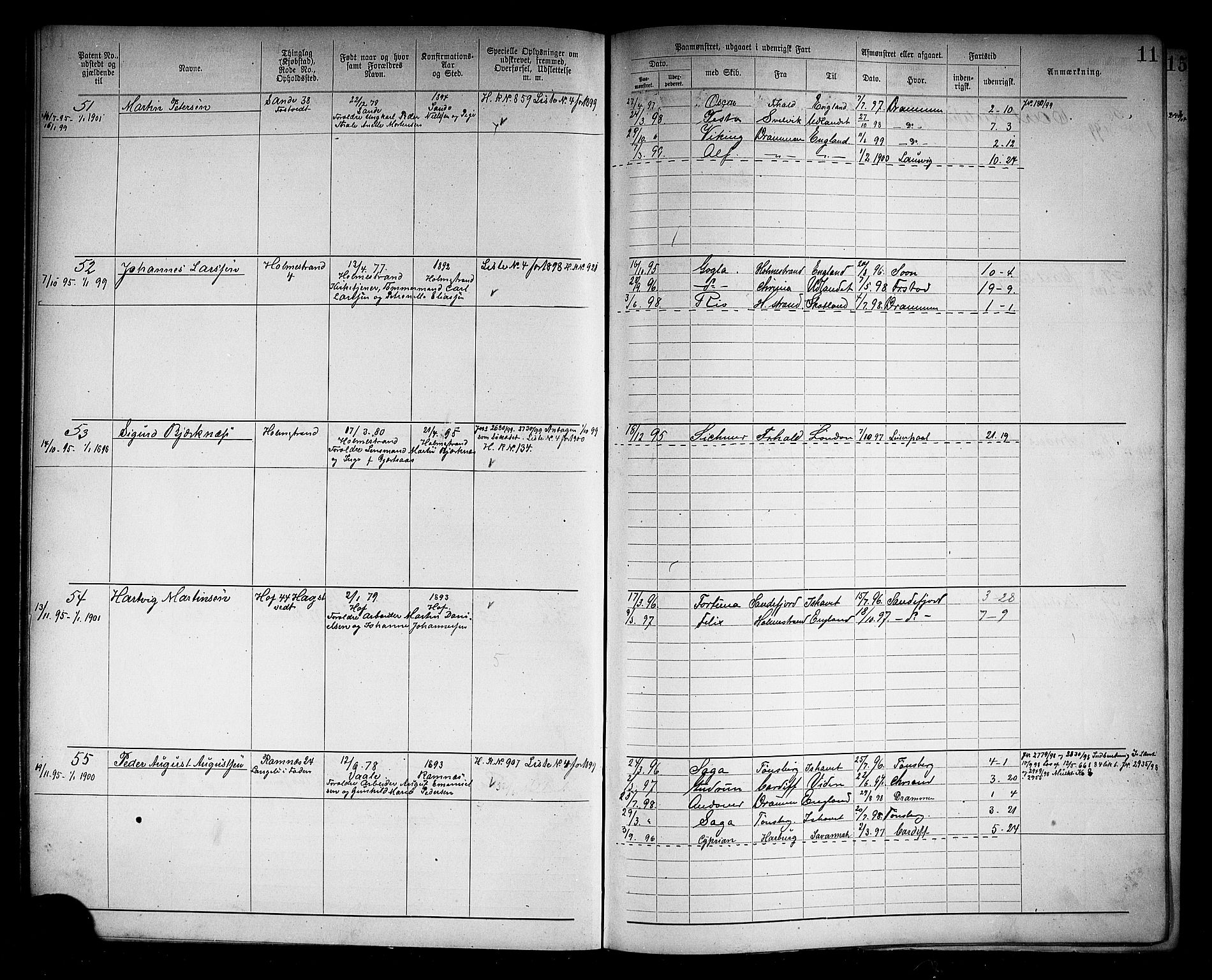 Holmestrand innrulleringskontor, AV/SAKO-A-1151/F/Fb/L0002: Annotasjonsrulle, 1894-1911, s. 14