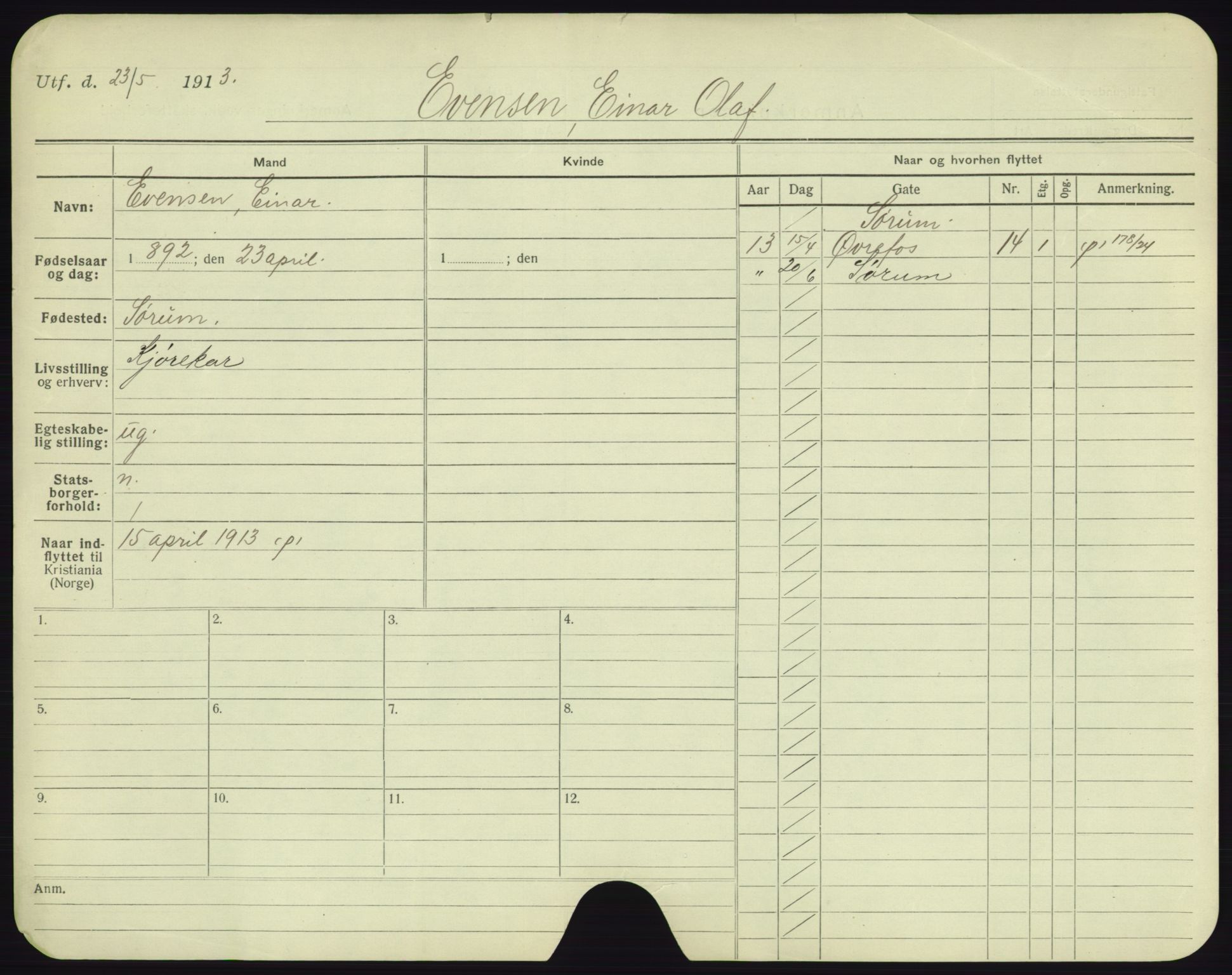 Oslo folkeregister, Registerkort, AV/SAO-A-11715/F/Fa/Fac/L0002: Menn, 1906-1914, s. 1199a