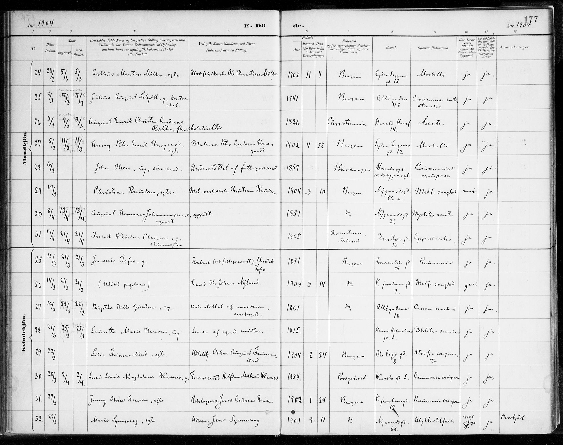 Johanneskirken sokneprestembete, AV/SAB-A-76001/H/Haa/L0019: Ministerialbok nr. E 1, 1885-1915, s. 177