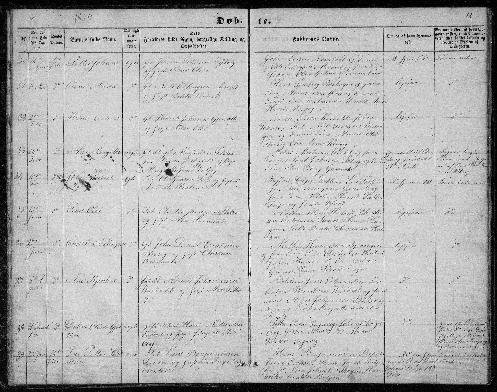 Ministerialprotokoller, klokkerbøker og fødselsregistre - Nordland, AV/SAT-A-1459/843/L0633: Klokkerbok nr. 843C02, 1853-1873, s. 12