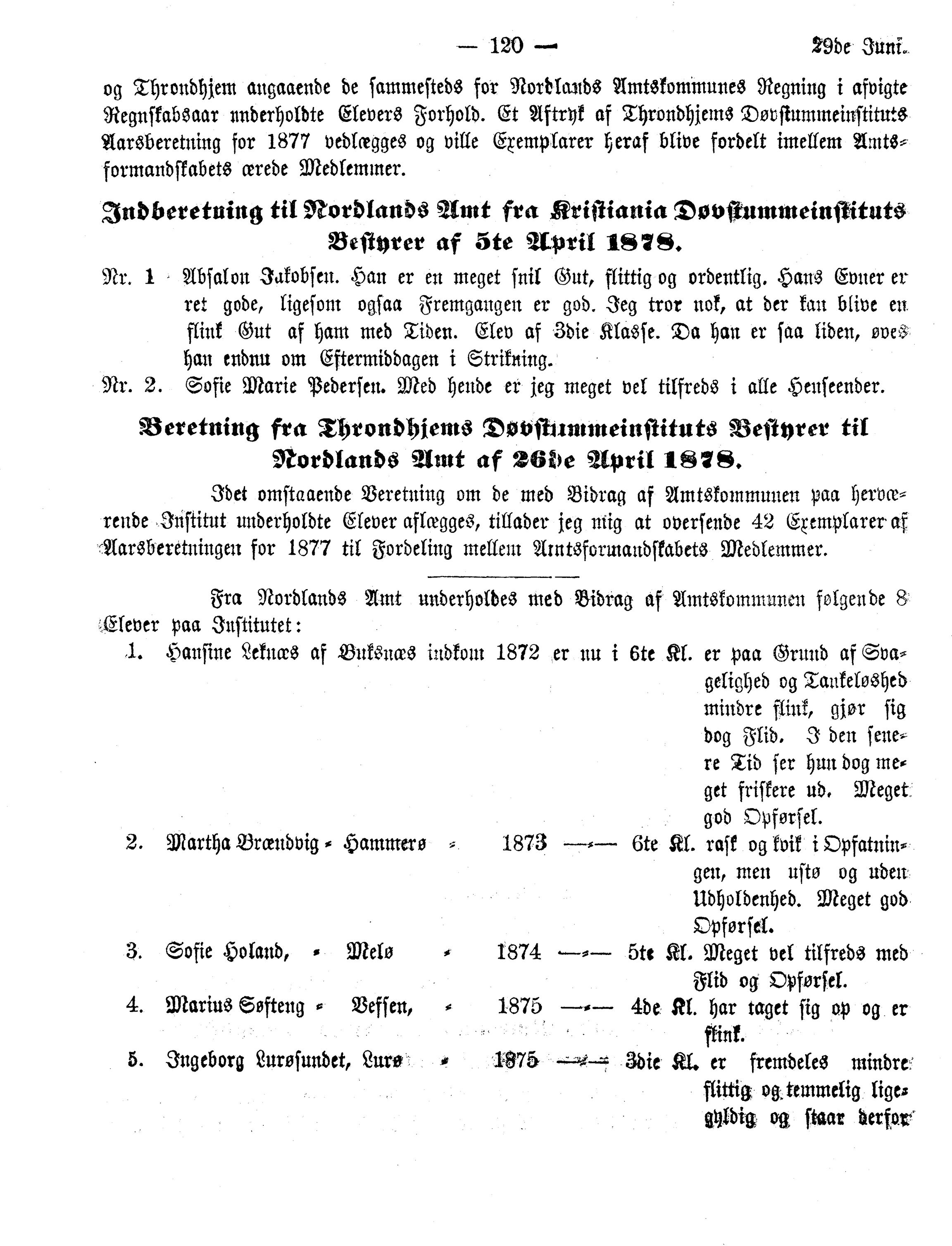 Nordland Fylkeskommune. Fylkestinget, AIN/NFK-17/176/A/Ac/L0012: Fylkestingsforhandlinger 1878, 1878