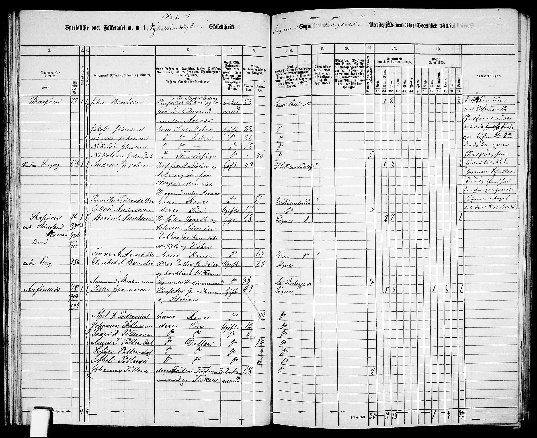 RA, Folketelling 1865 for 1018P Søgne prestegjeld, 1865, s. 56