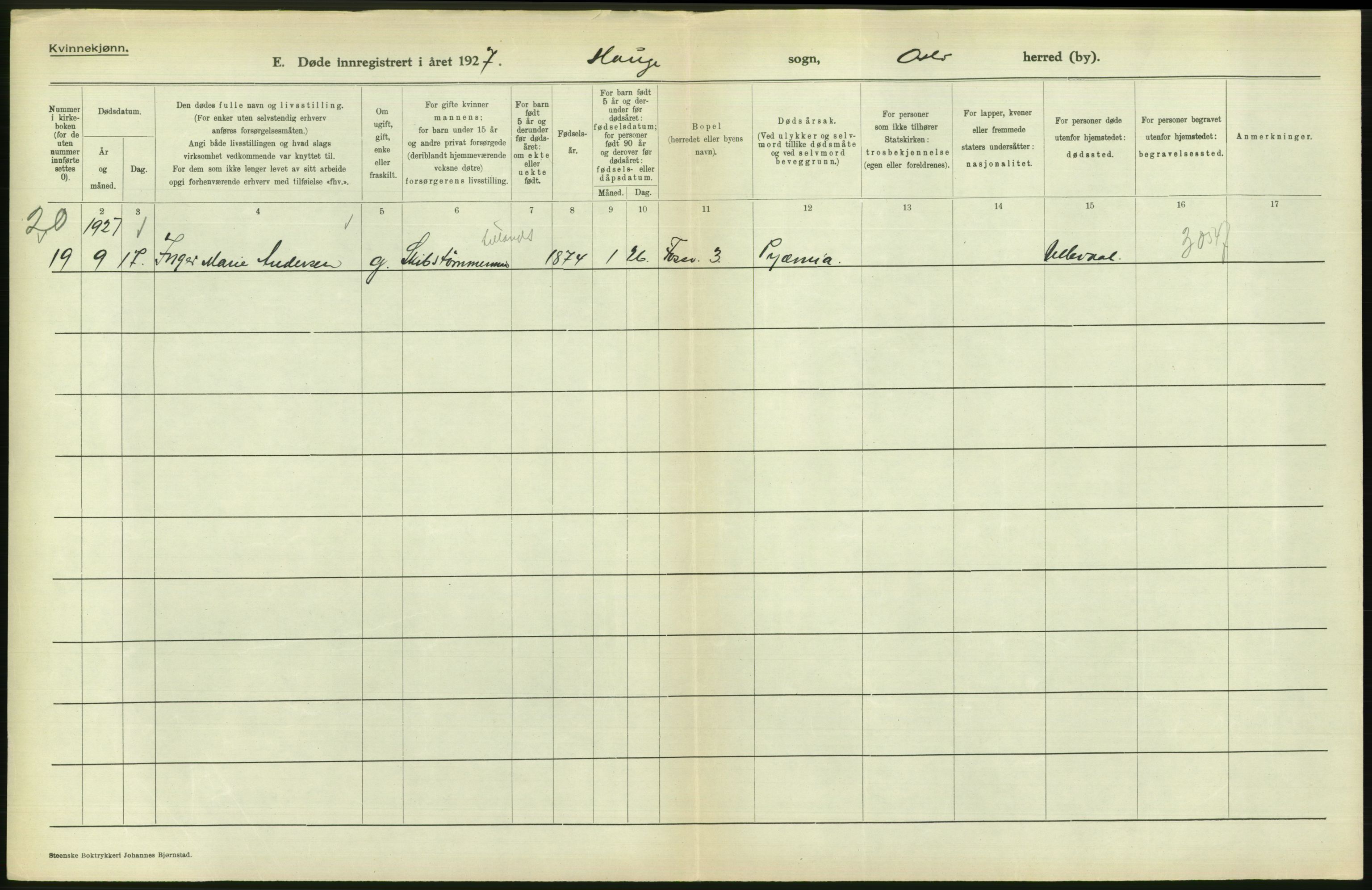 Statistisk sentralbyrå, Sosiodemografiske emner, Befolkning, AV/RA-S-2228/D/Df/Dfc/Dfcg/L0010: Oslo: Døde kvinner, dødfødte, 1927, s. 694