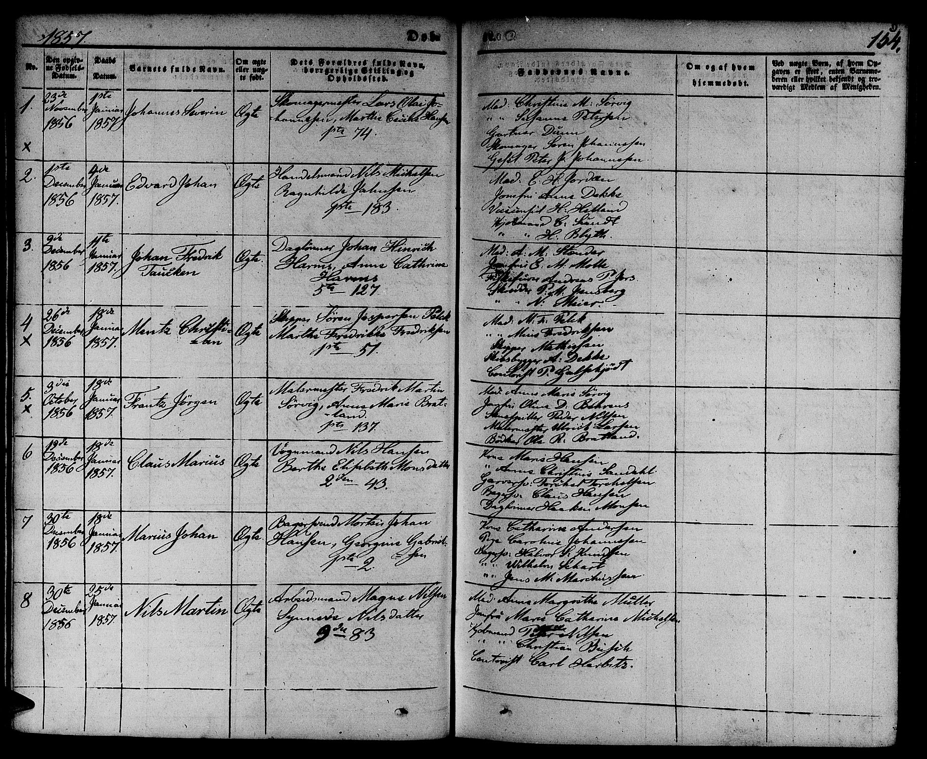 Nykirken Sokneprestembete, AV/SAB-A-77101/H/Hab: Klokkerbok nr. B 1, 1842-1858, s. 154