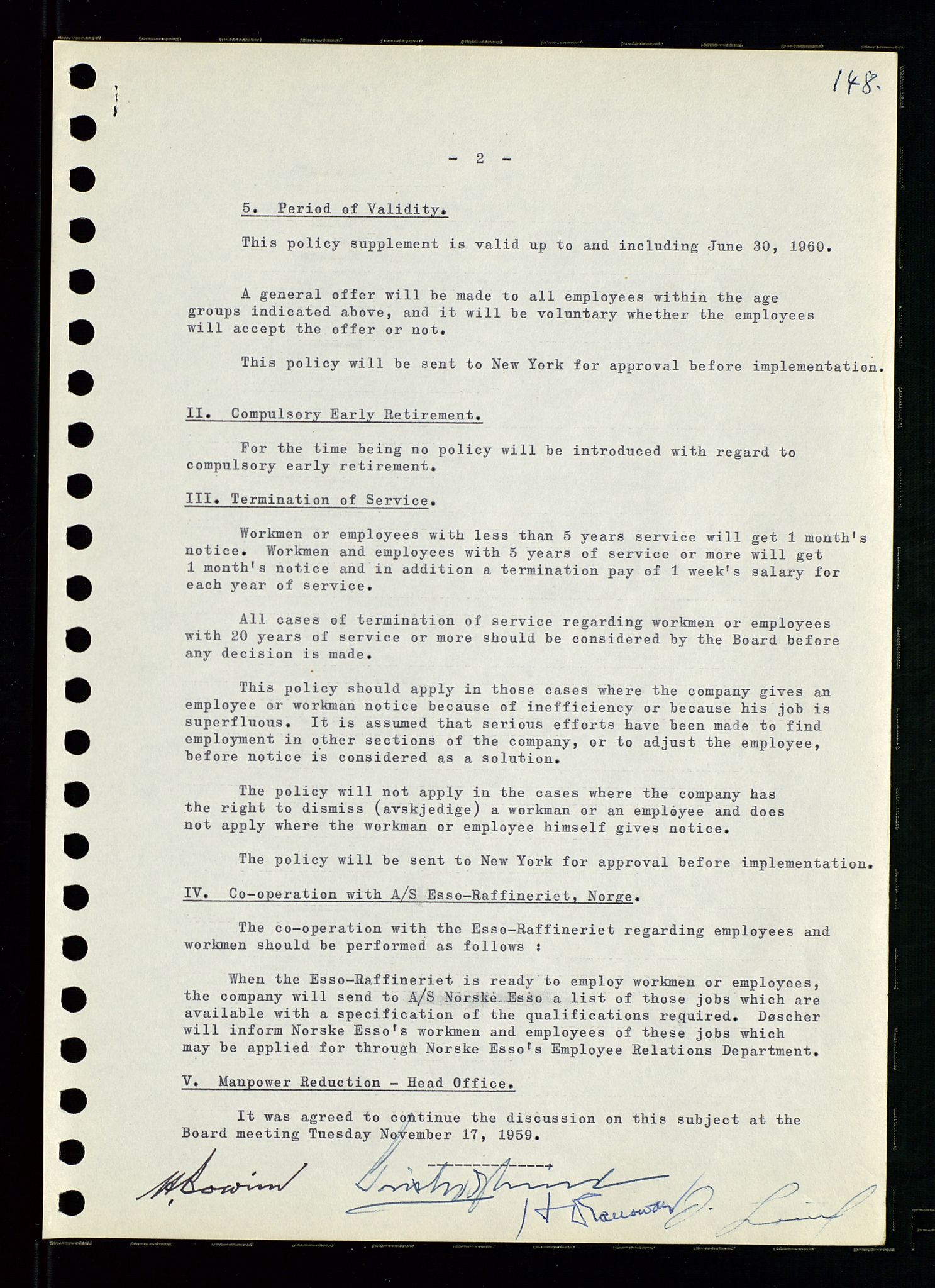 Pa 0982 - Esso Norge A/S, AV/SAST-A-100448/A/Aa/L0001/0001: Den administrerende direksjon Board minutes (styrereferater) / Den administrerende direksjon Board minutes (styrereferater), 1958-1959, s. 148