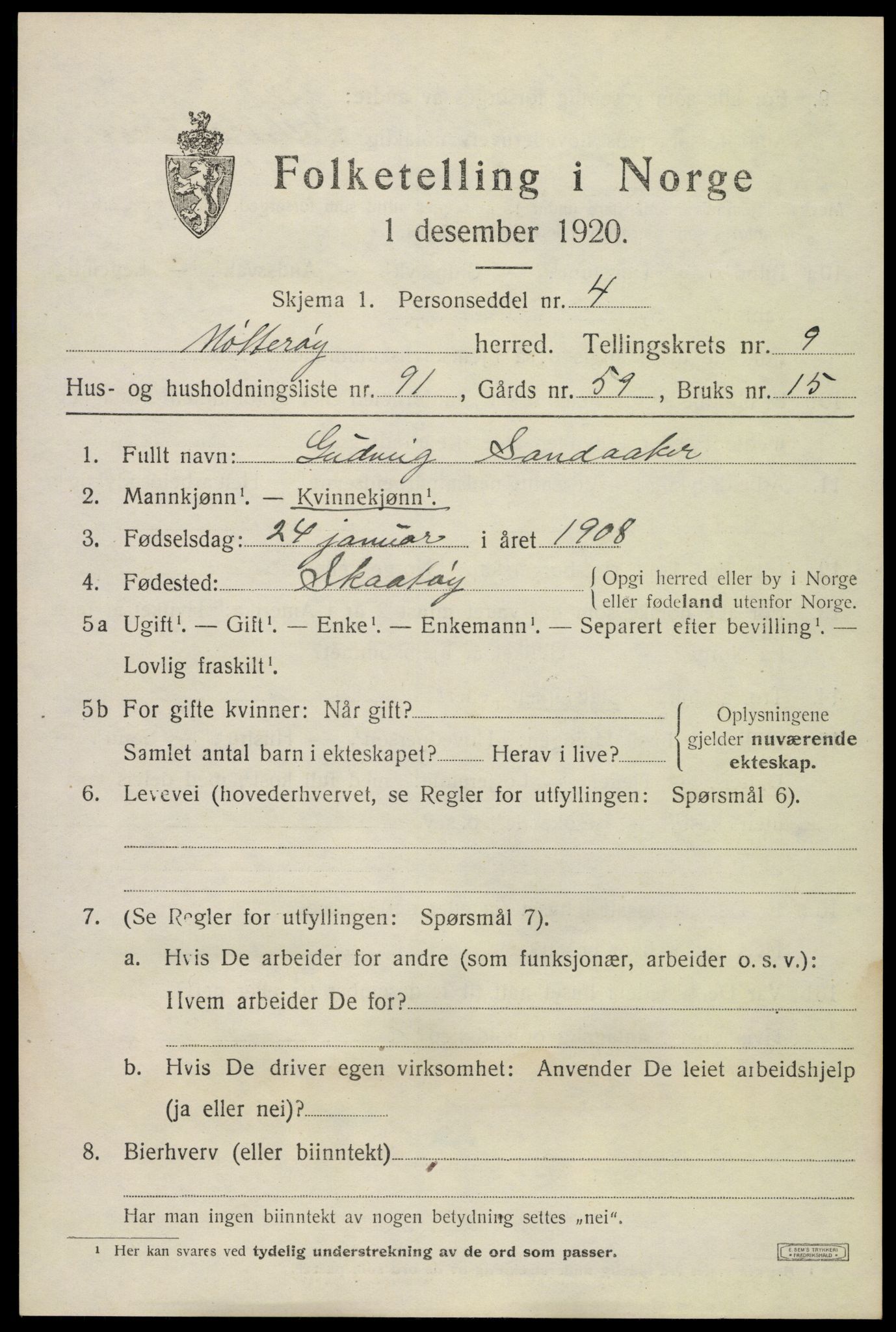 SAKO, Folketelling 1920 for 0722 Nøtterøy herred, 1920, s. 12313