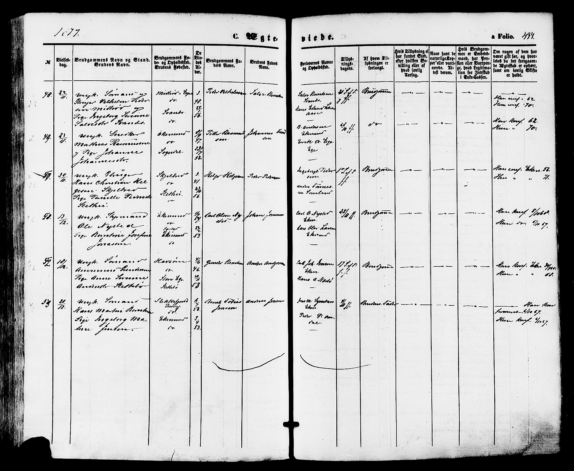 Eigersund sokneprestkontor, SAST/A-101807/S08/L0014: Ministerialbok nr. A 13, 1866-1878, s. 434