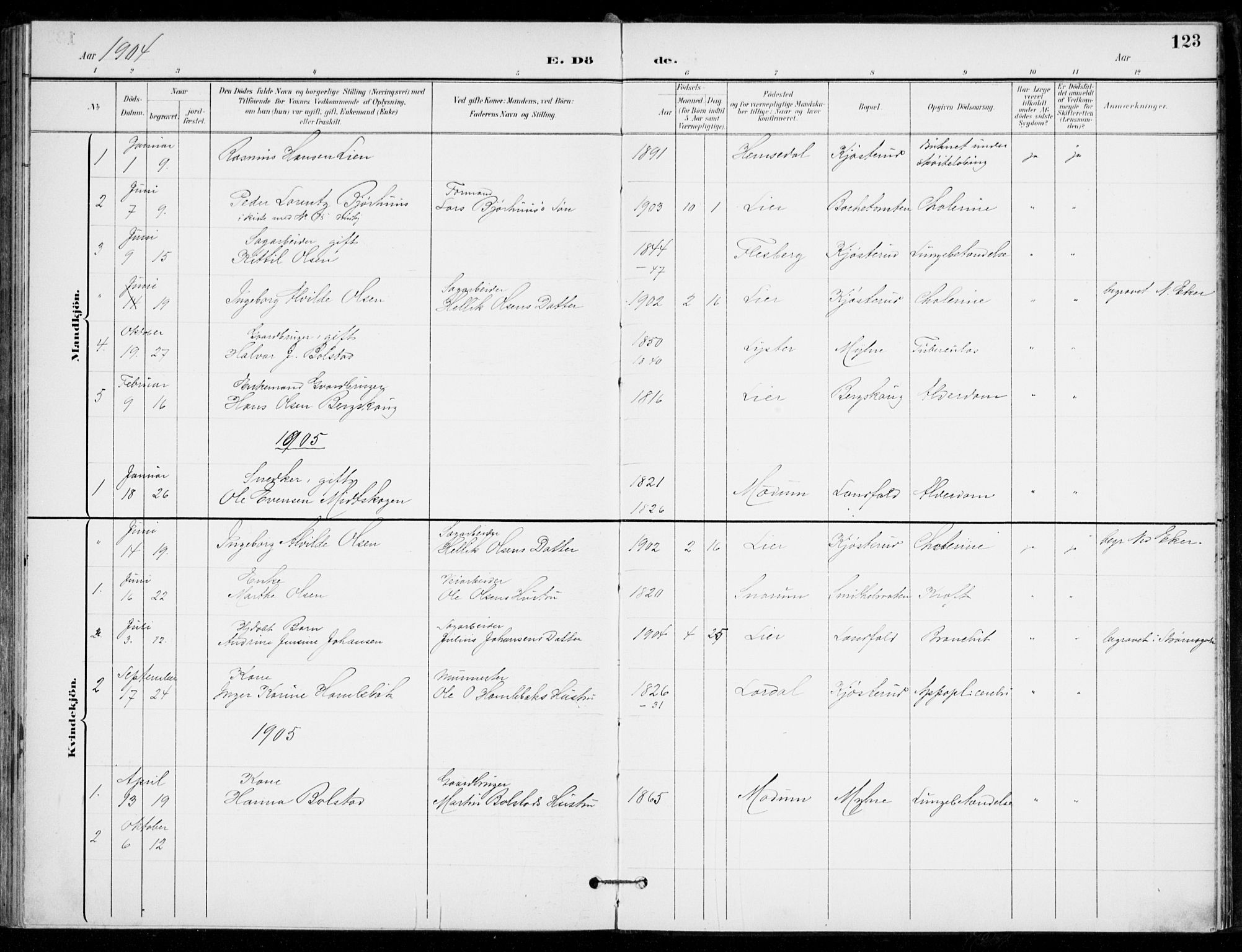 Åssiden kirkebøker, AV/SAKO-A-251/F/Fa/L0002: Ministerialbok nr. 2, 1896-1916, s. 123