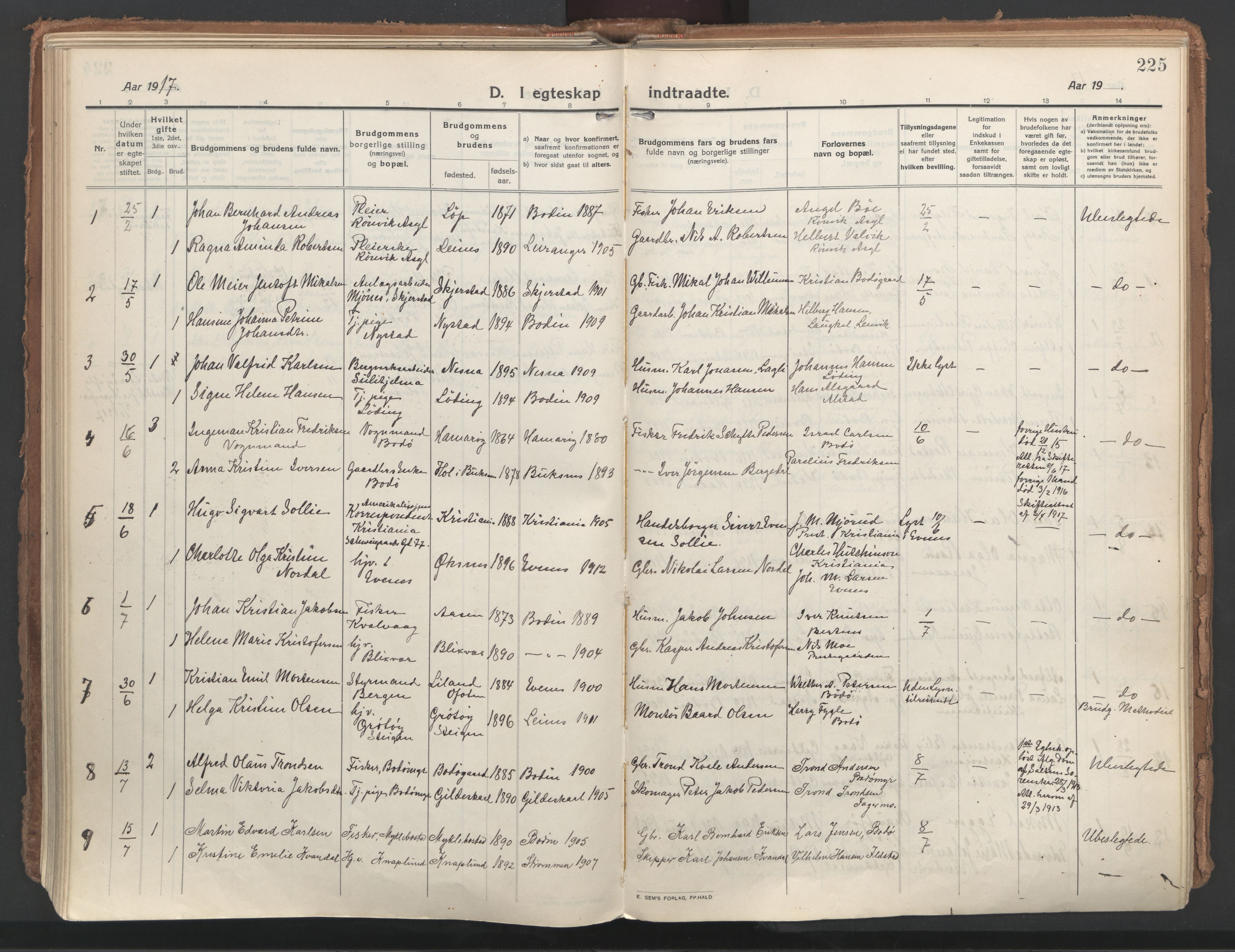 Ministerialprotokoller, klokkerbøker og fødselsregistre - Nordland, AV/SAT-A-1459/802/L0060: Ministerialbok nr. 802A07, 1916-1933, s. 225