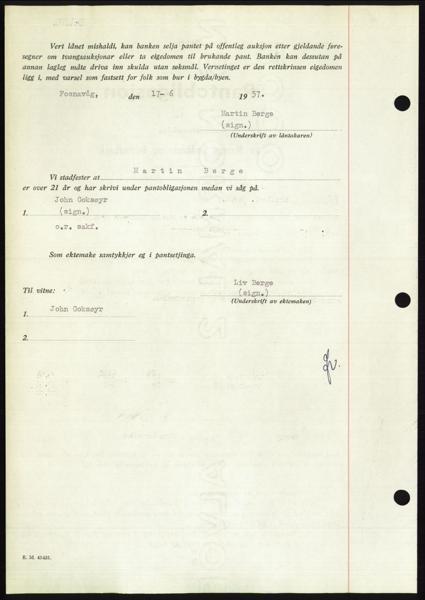 Søre Sunnmøre sorenskriveri, AV/SAT-A-4122/1/2/2C/L0130: Pantebok nr. 18B, 1957-1958, Dagboknr: 1895/1957