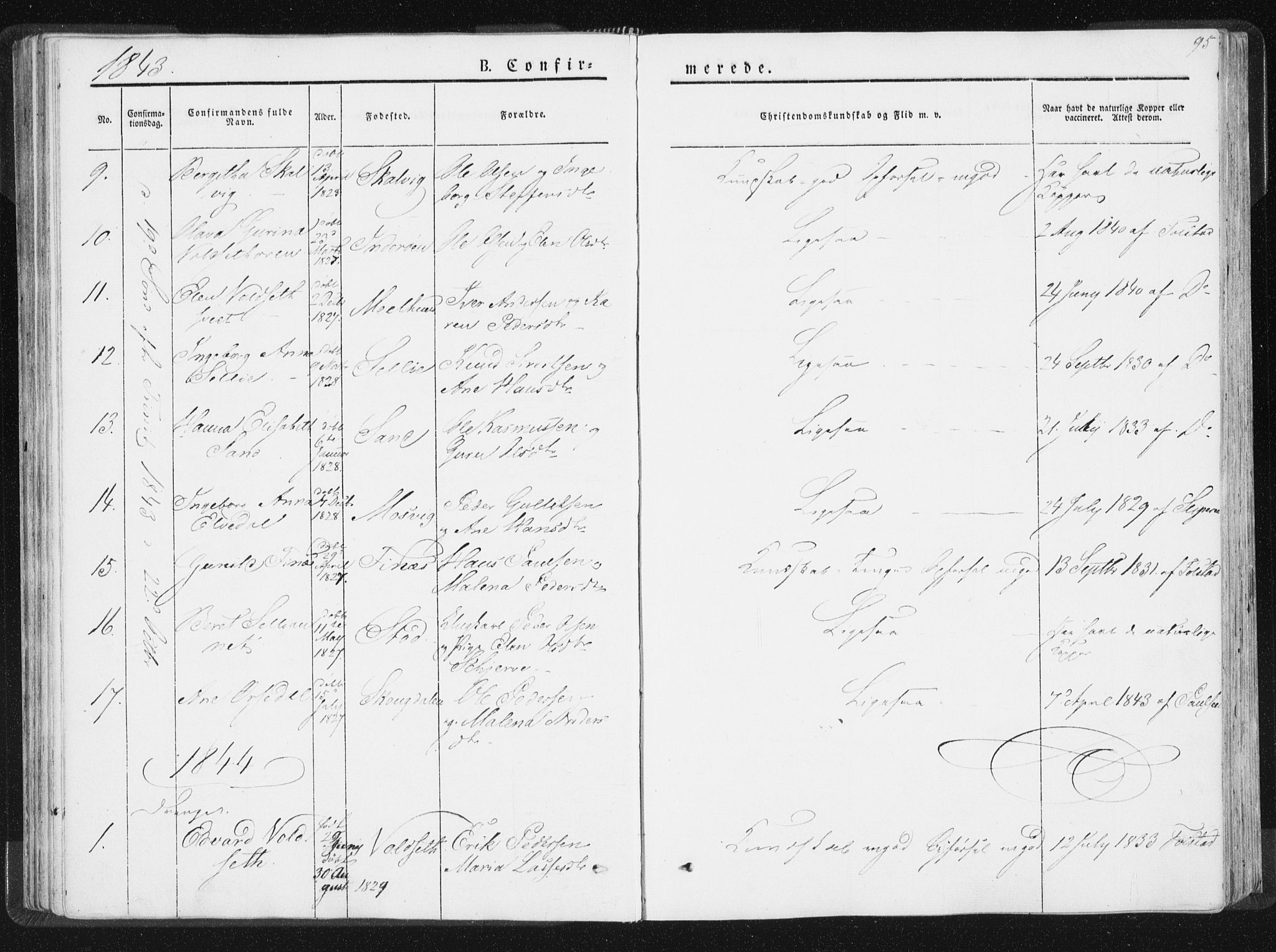 Ministerialprotokoller, klokkerbøker og fødselsregistre - Nord-Trøndelag, AV/SAT-A-1458/744/L0418: Ministerialbok nr. 744A02, 1843-1866, s. 95