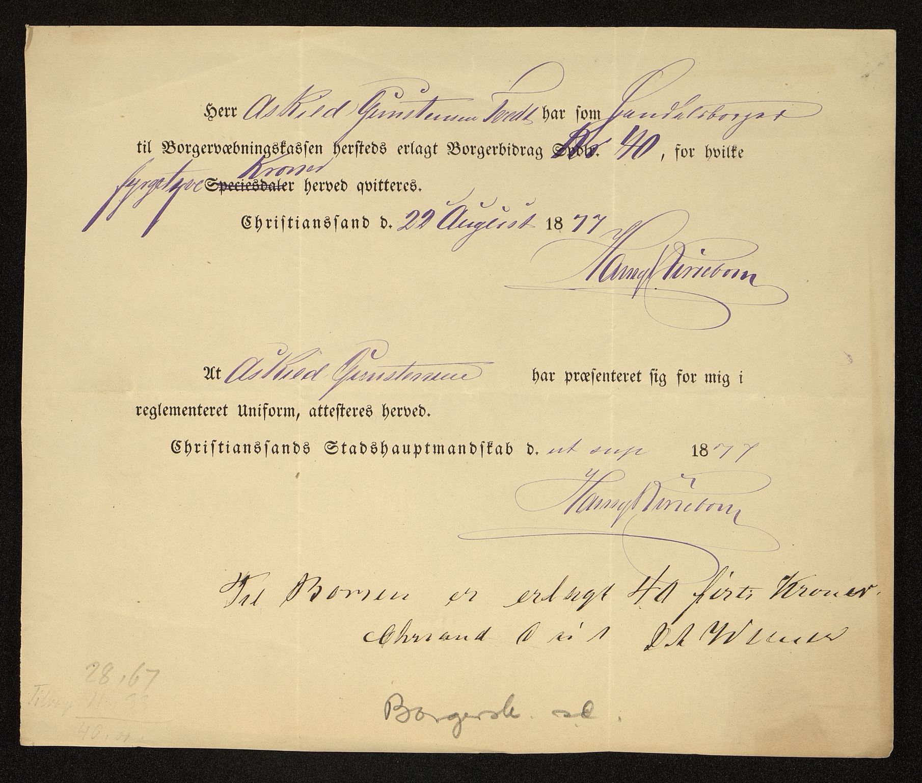 Kristiansand By - Magistraten, IKAV/1001KG122/G/Gc/L0009: Borgerbrev, 1877-1901