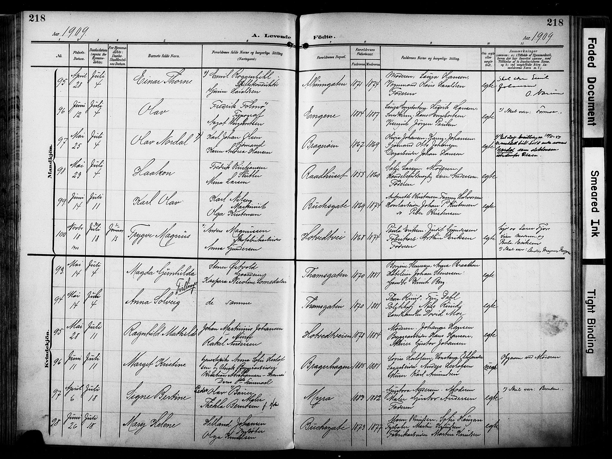 Bragernes kirkebøker, AV/SAKO-A-6/F/Fb/L0009: Ministerialbok nr. II 9, 1902-1911, s. 218