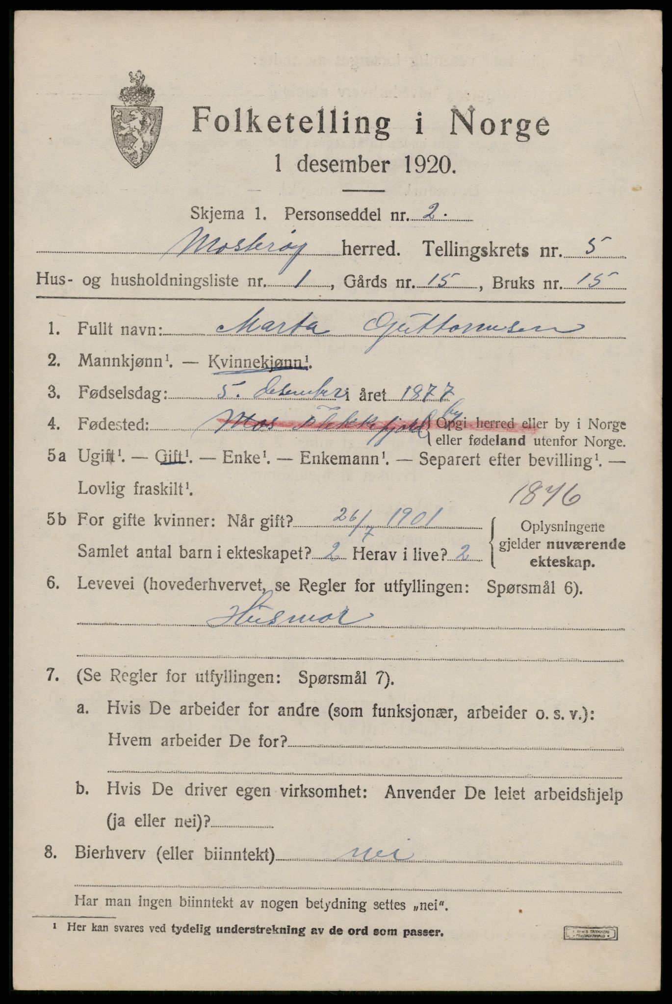 SAST, Folketelling 1920 for 1143 Mosterøy herred, 1920, s. 2070