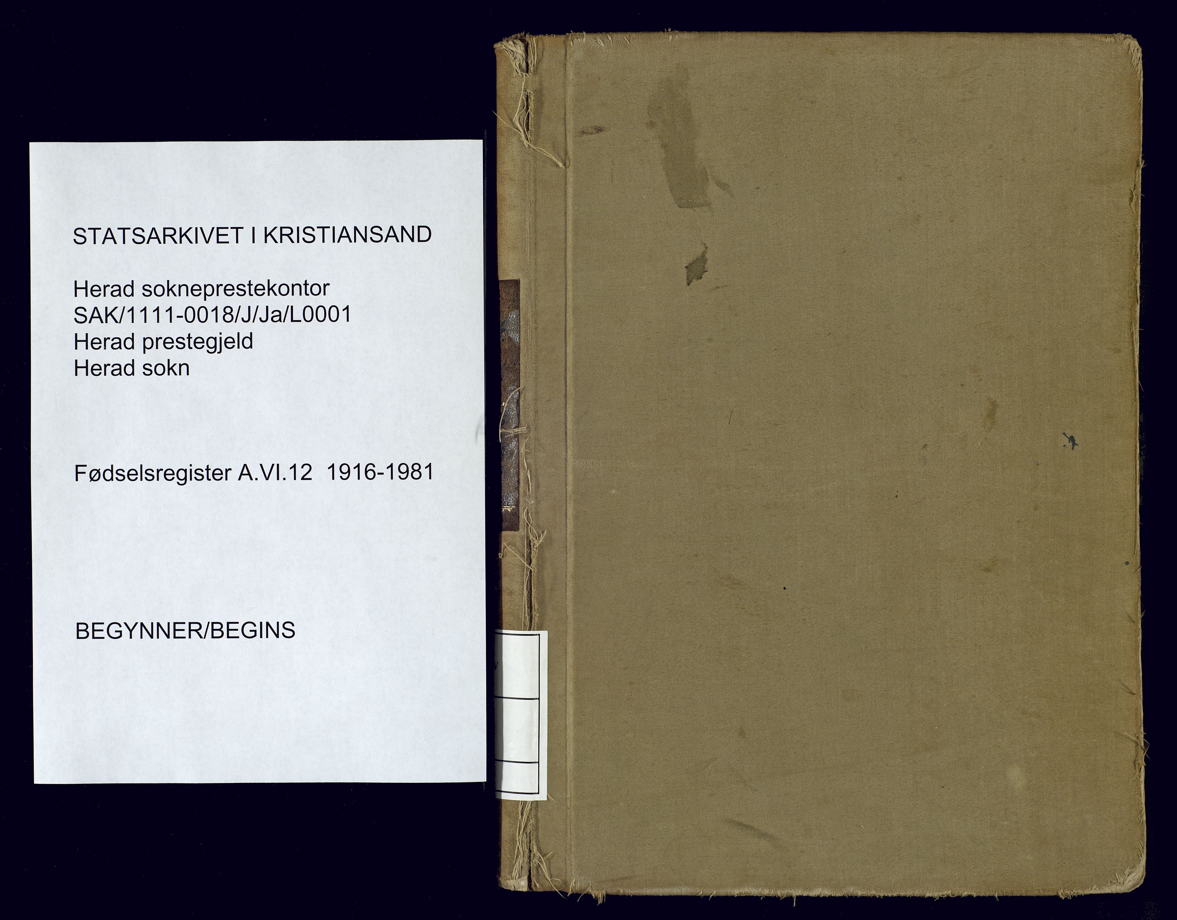 Herad sokneprestkontor, SAK/1111-0018/J/Ja/L0001: Fødselsregister nr. A-VI-12, 1916-1981