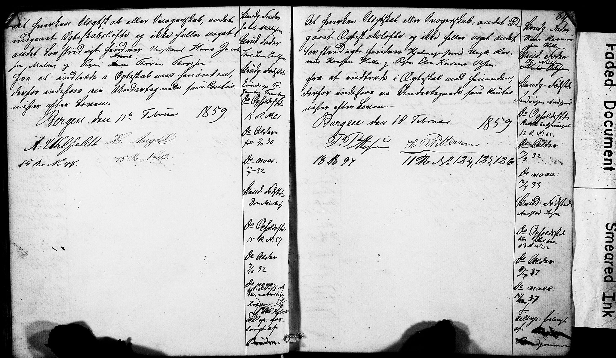 Domkirken sokneprestembete, SAB/A-74801: Forlovererklæringer nr. II.5.5, 1857-1863, s. 84