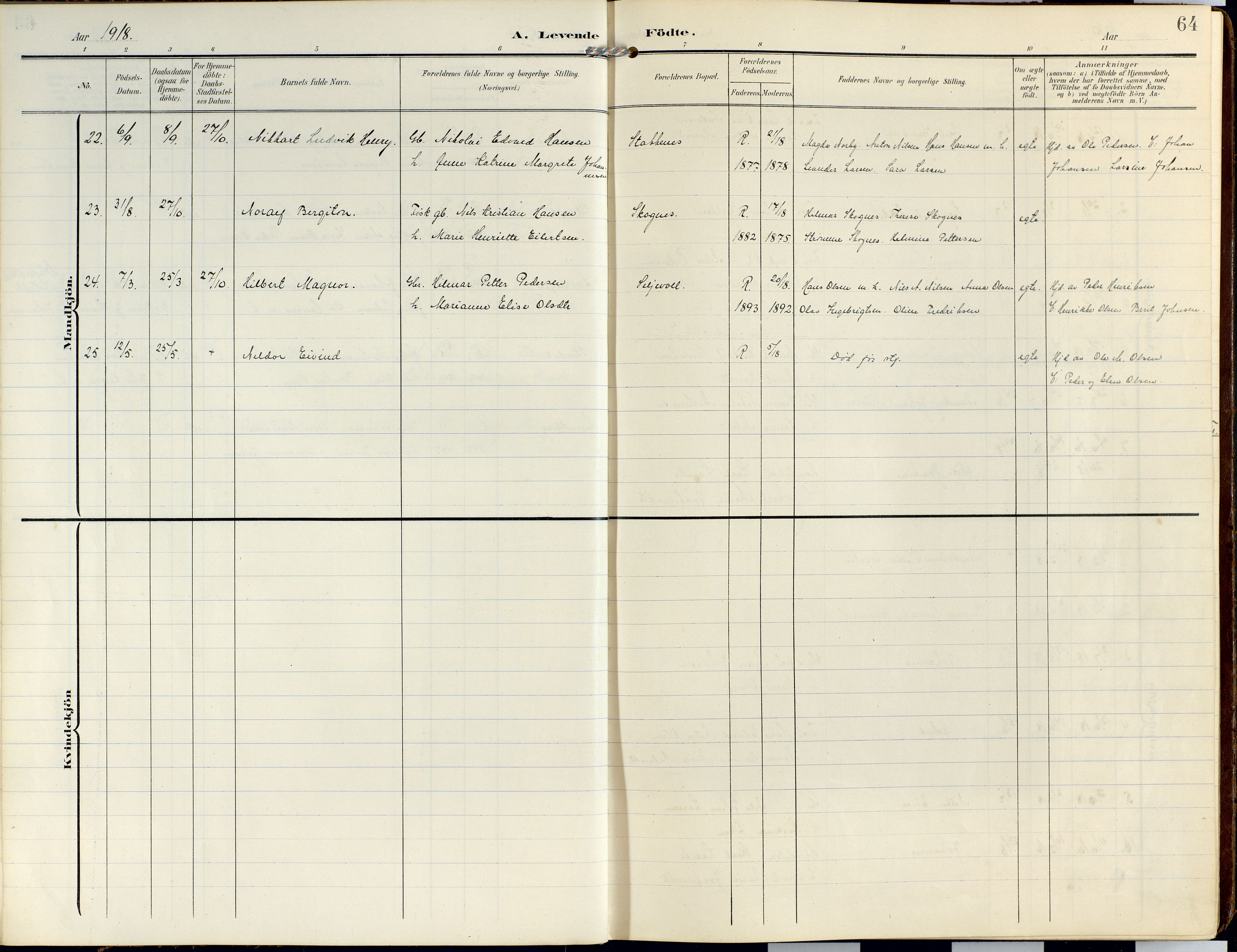 Lyngen sokneprestembete, AV/SATØ-S-1289/H/He/Hea/L0014kirke: Ministerialbok nr. 14, 1905-1920, s. 64