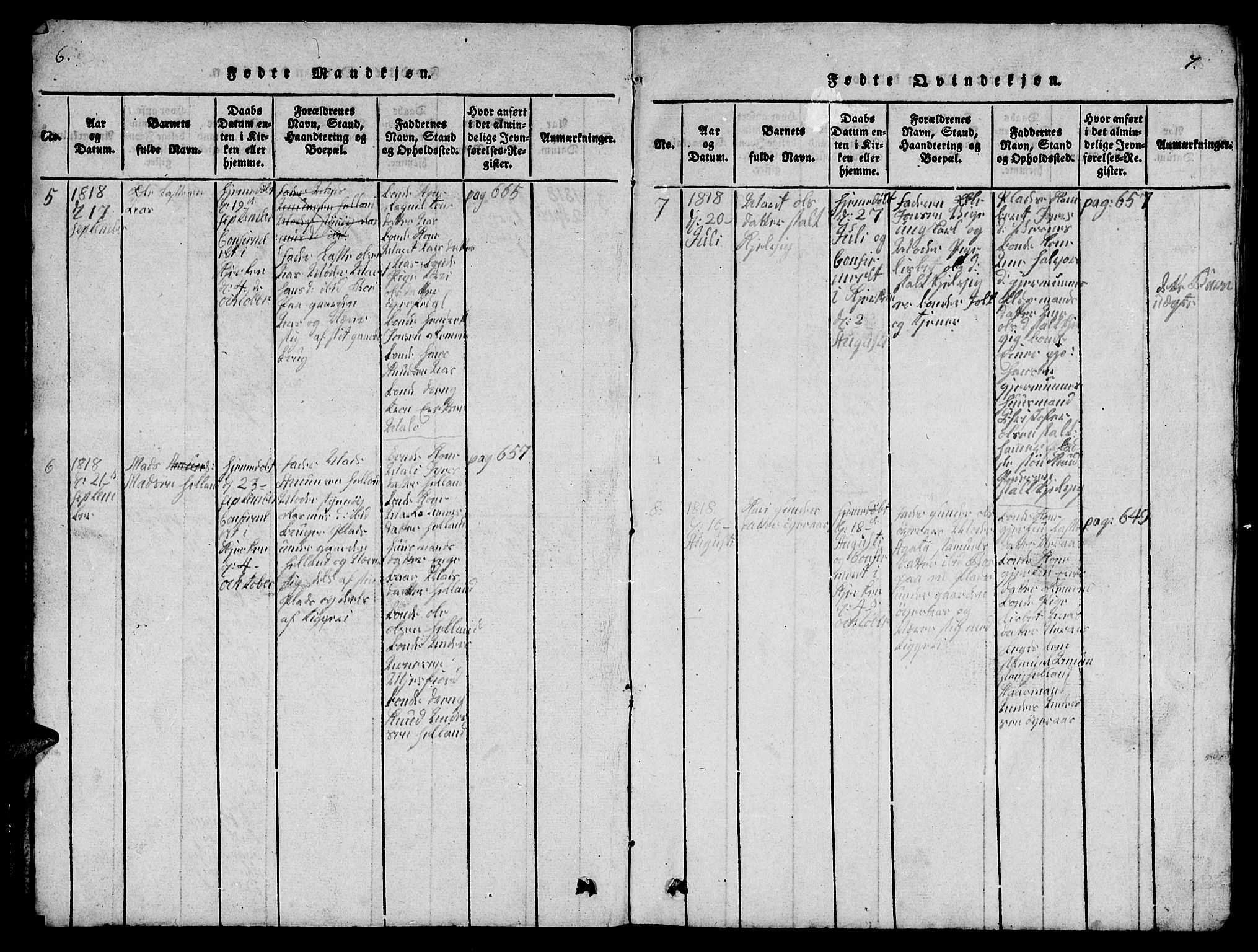 Ministerialprotokoller, klokkerbøker og fødselsregistre - Møre og Romsdal, AV/SAT-A-1454/539/L0535: Klokkerbok nr. 539C01, 1818-1842, s. 6-7