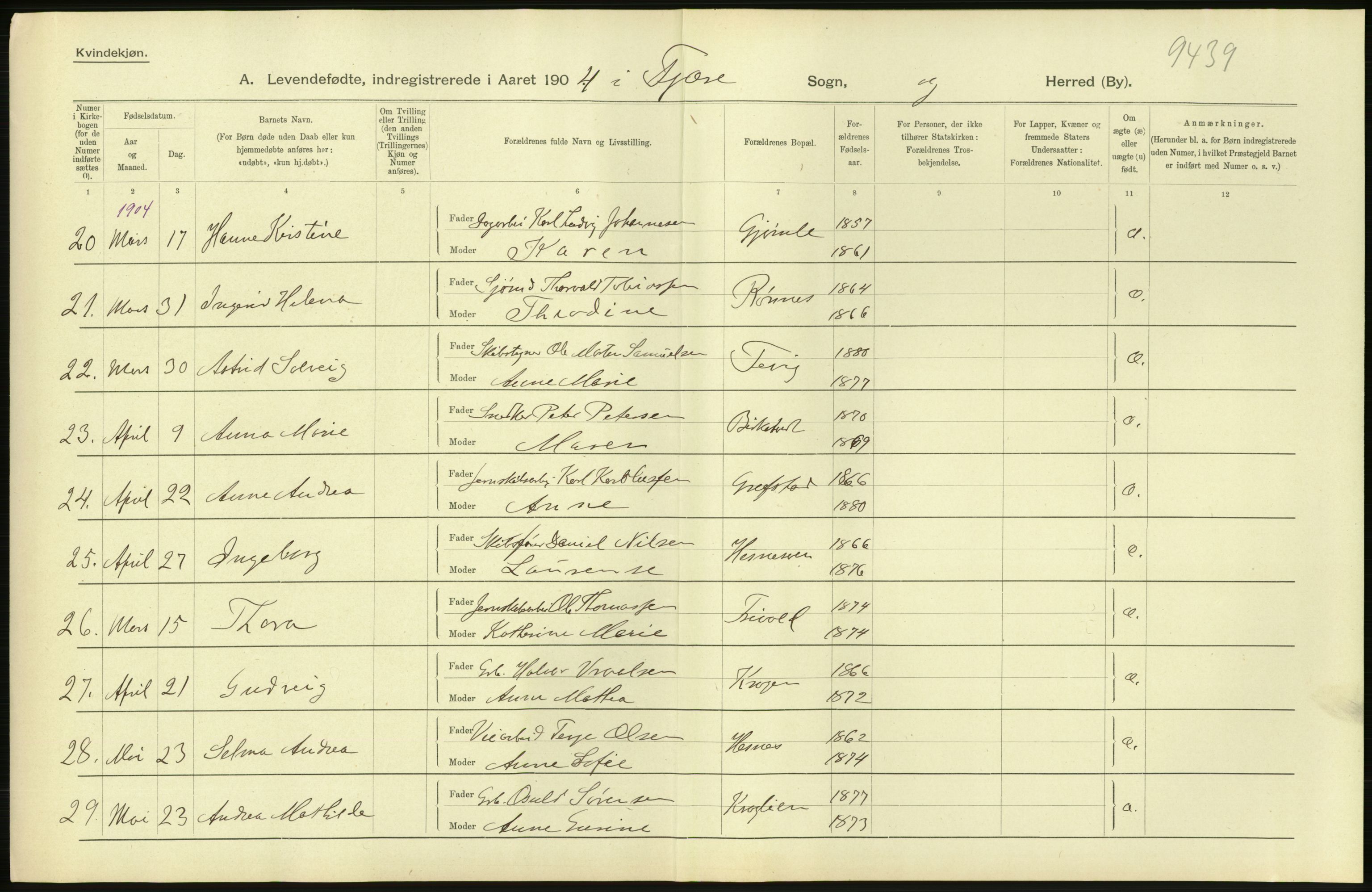 Statistisk sentralbyrå, Sosiodemografiske emner, Befolkning, AV/RA-S-2228/D/Df/Dfa/Dfab/L0010: Nedenes amt: Fødte, gifte, døde, 1904, s. 50