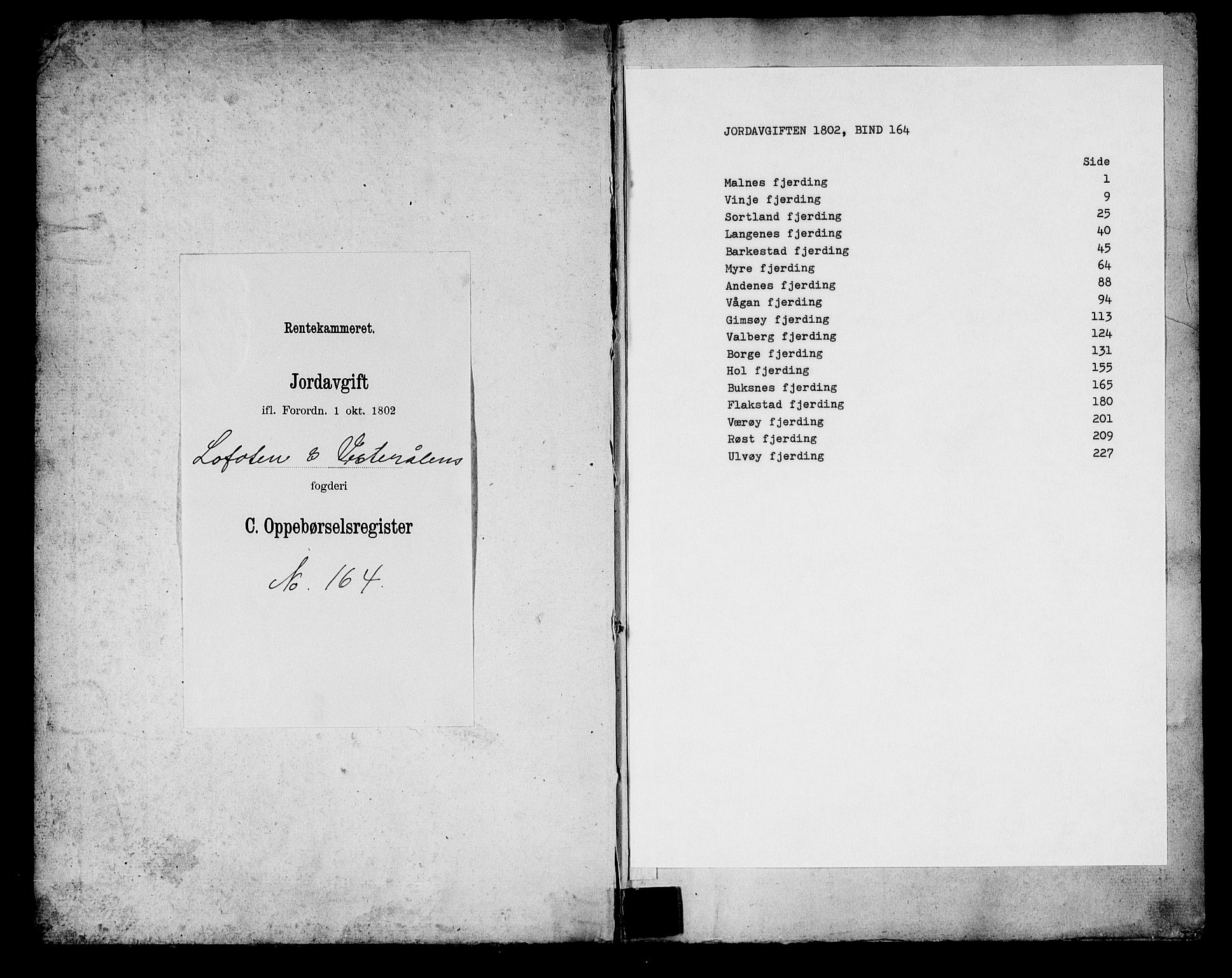 Rentekammeret inntil 1814, Realistisk ordnet avdeling, RA/EA-4070/N/Ne/Nea/L0164: Vesterålen, Andenes og Lofoten fogderi. Oppebørselsregister, 1803, s. 1
