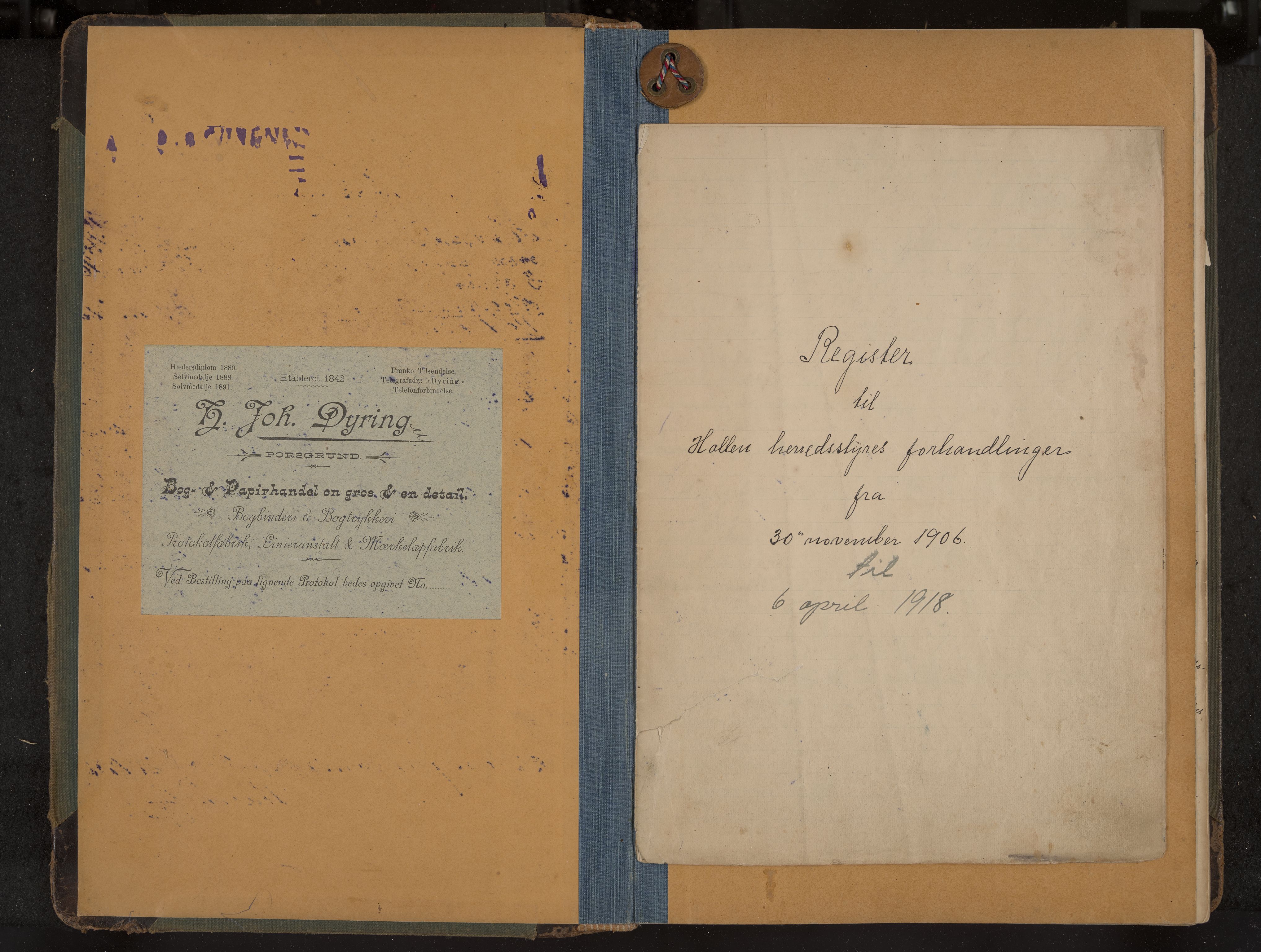 Holla formannskap og sentraladministrasjon, IKAK/0819021-1/A/L0005: Møtebok med register, 1906-1918