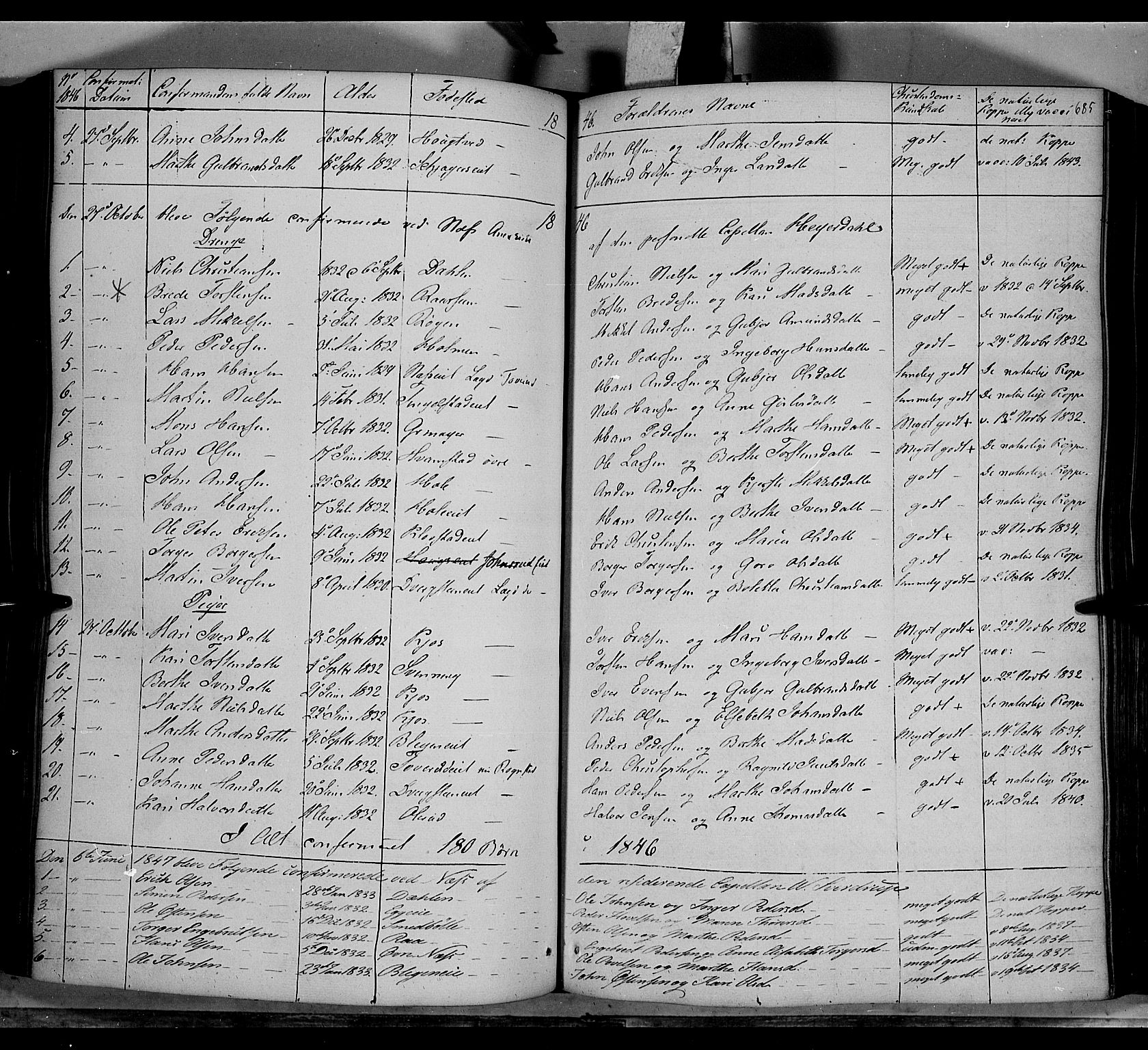 Gran prestekontor, AV/SAH-PREST-112/H/Ha/Haa/L0011: Ministerialbok nr. 11, 1842-1856, s. 684-685