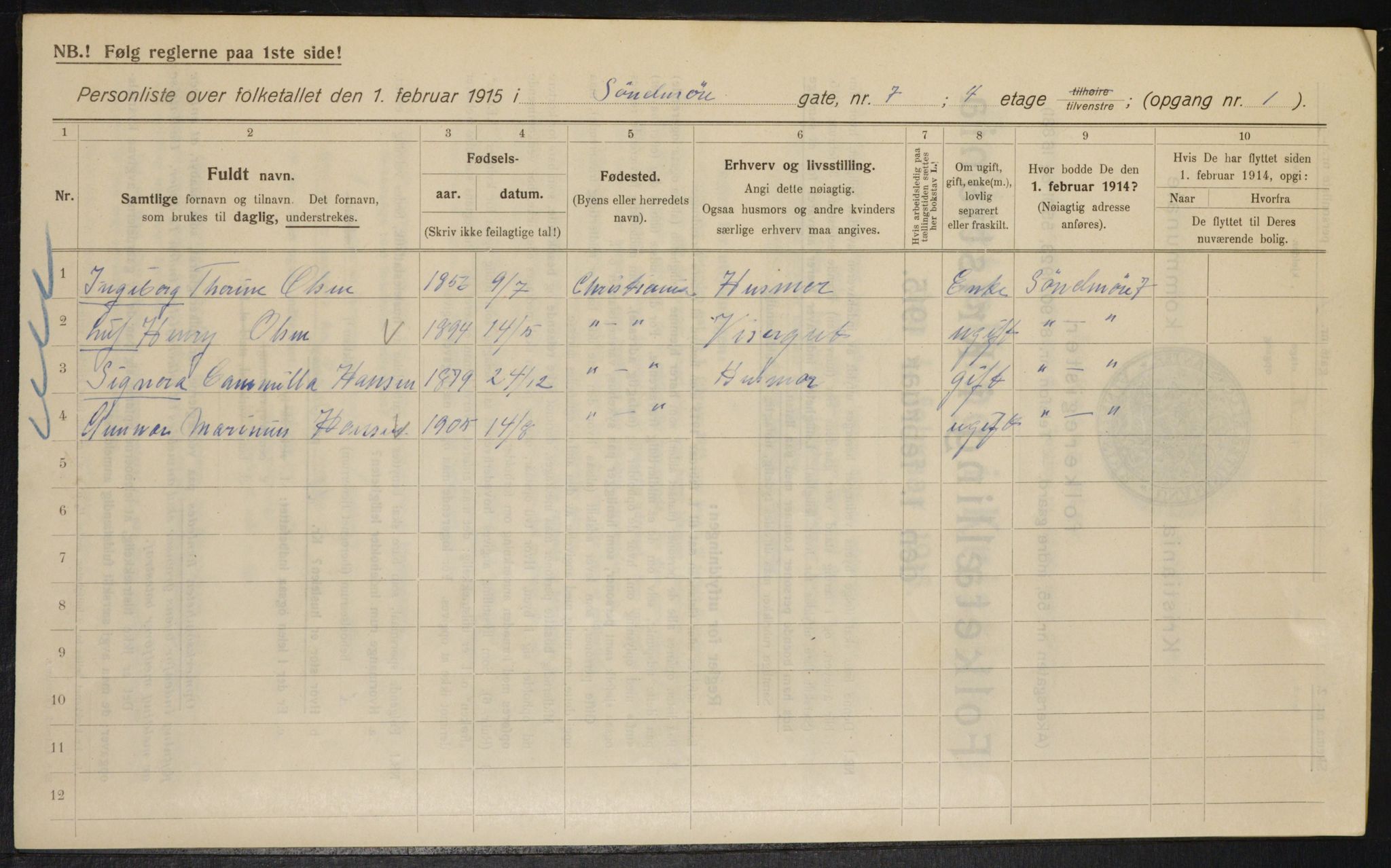 OBA, Kommunal folketelling 1.2.1915 for Kristiania, 1915, s. 105010