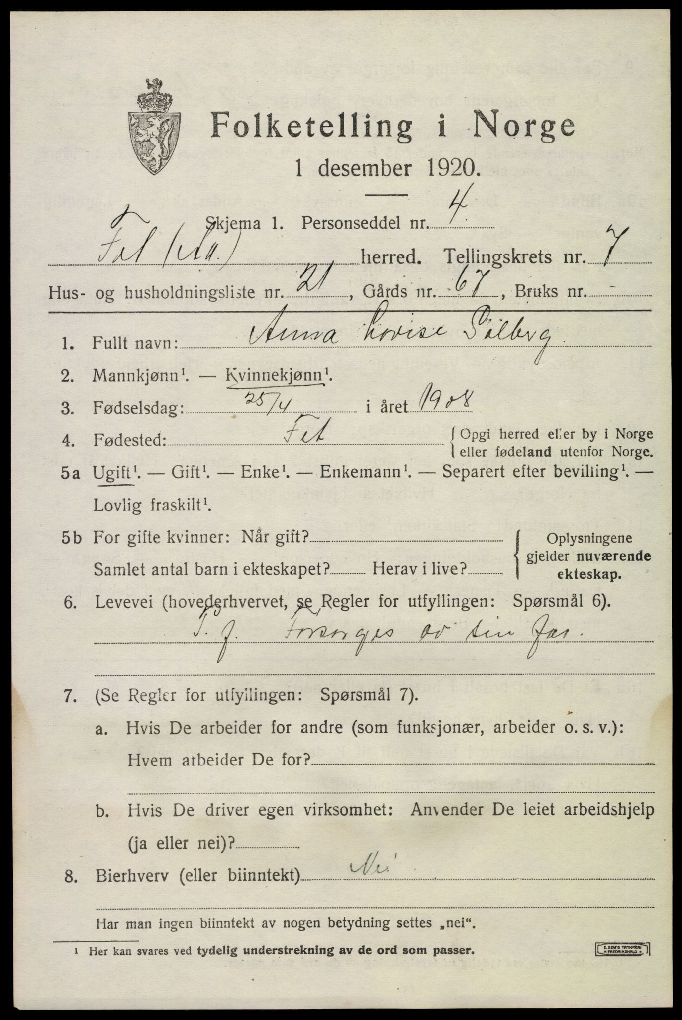 SAO, Folketelling 1920 for 0227 Fet herred, 1920, s. 8232