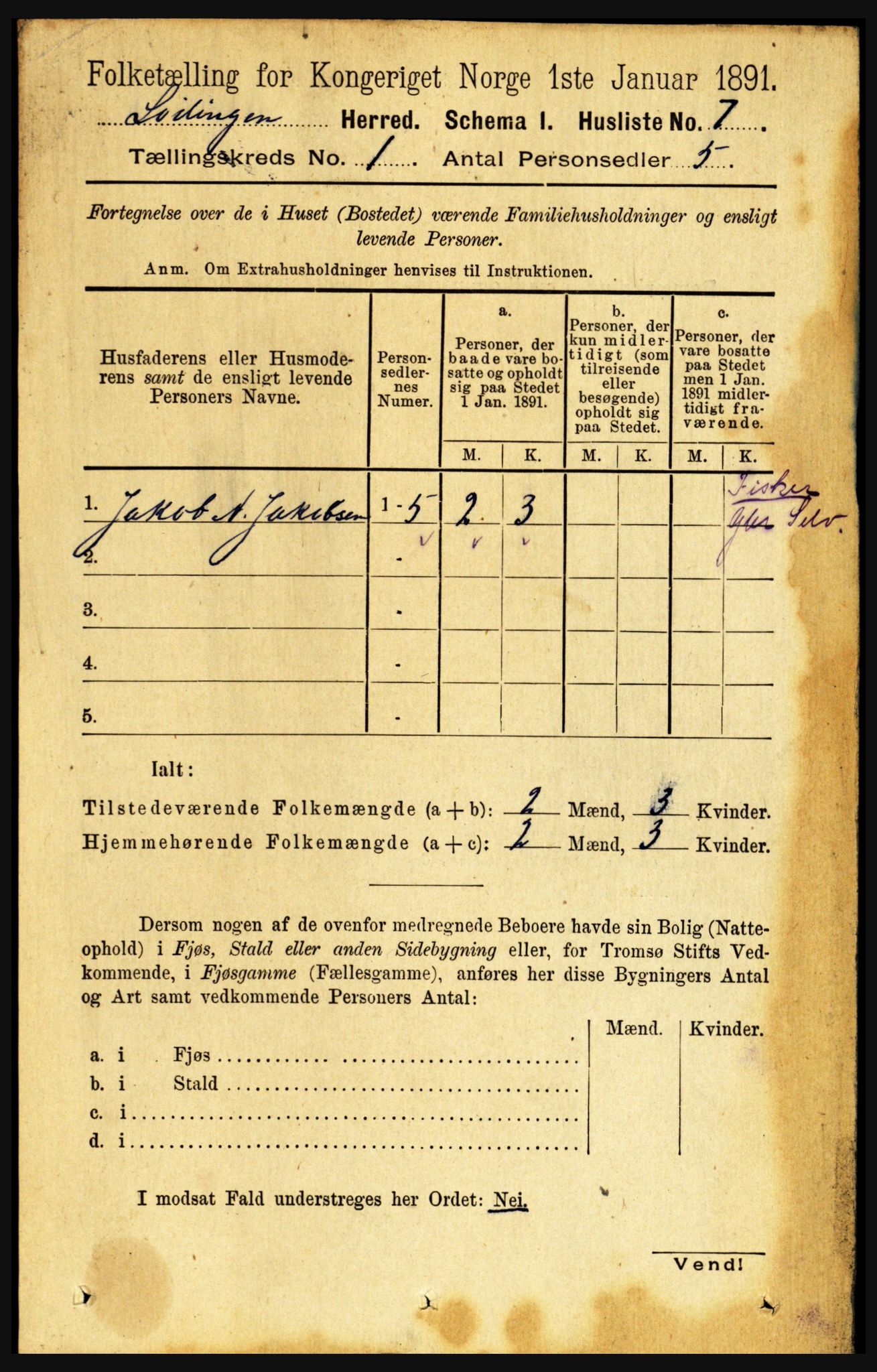 RA, Folketelling 1891 for 1851 Lødingen herred, 1891, s. 27