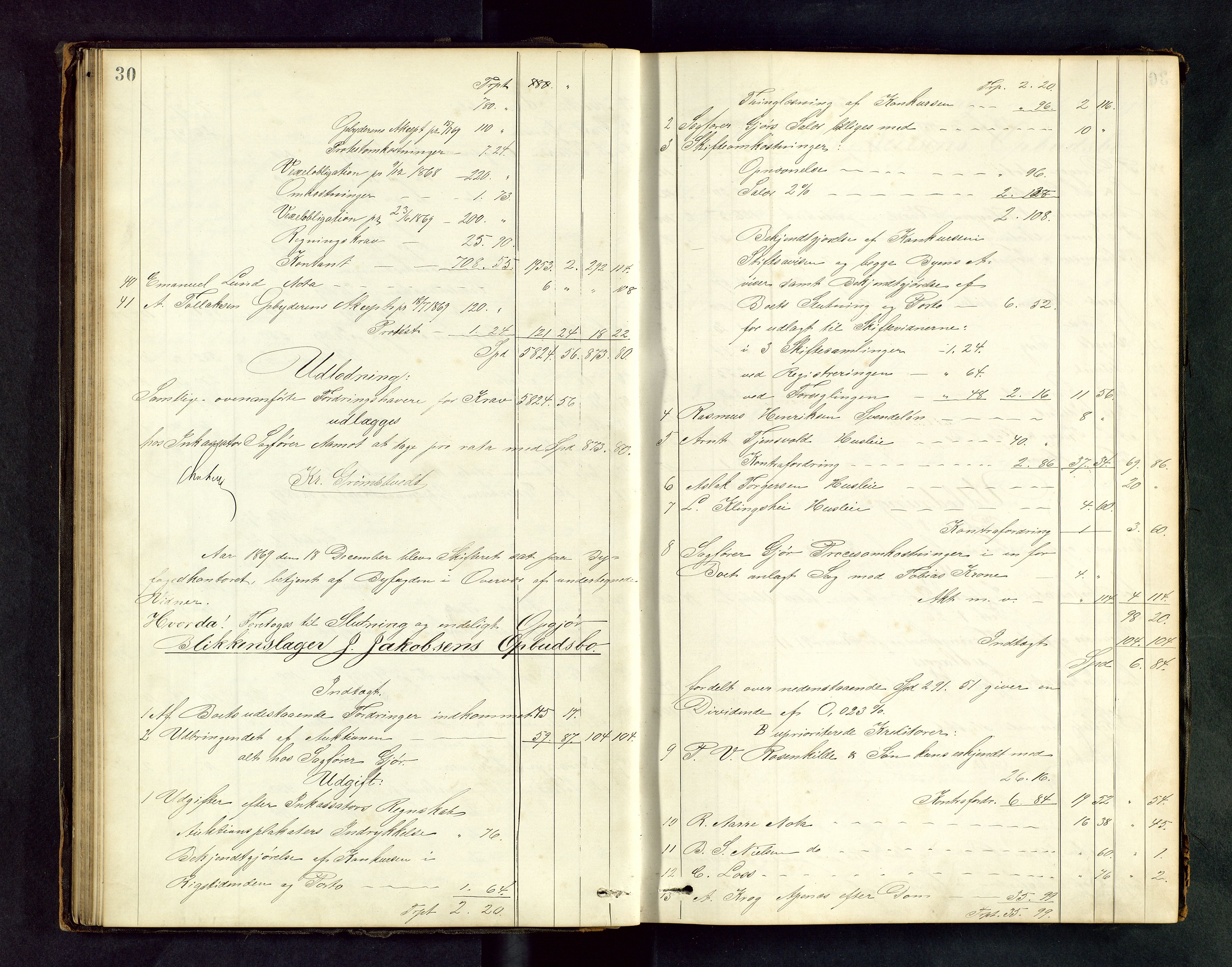 Stavanger byfogd, AV/SAST-A-101408/001/5/50/503BD/L0001: Skifteutlodningsprotokoll, 1869-1871, s. 30