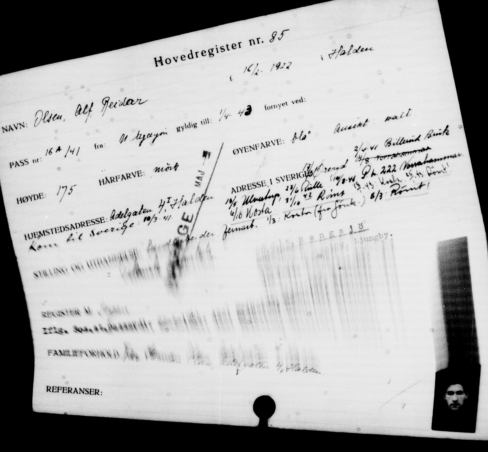 Utenriksstasjonene, Legasjonen i Stockholm, Flyktningkontoret, AV/RA-S-6753/V/Va/L0001: Kjesäterkartoteket, flyktninger med registreringsnr. 1-1000, 1940-1945, s. 147
