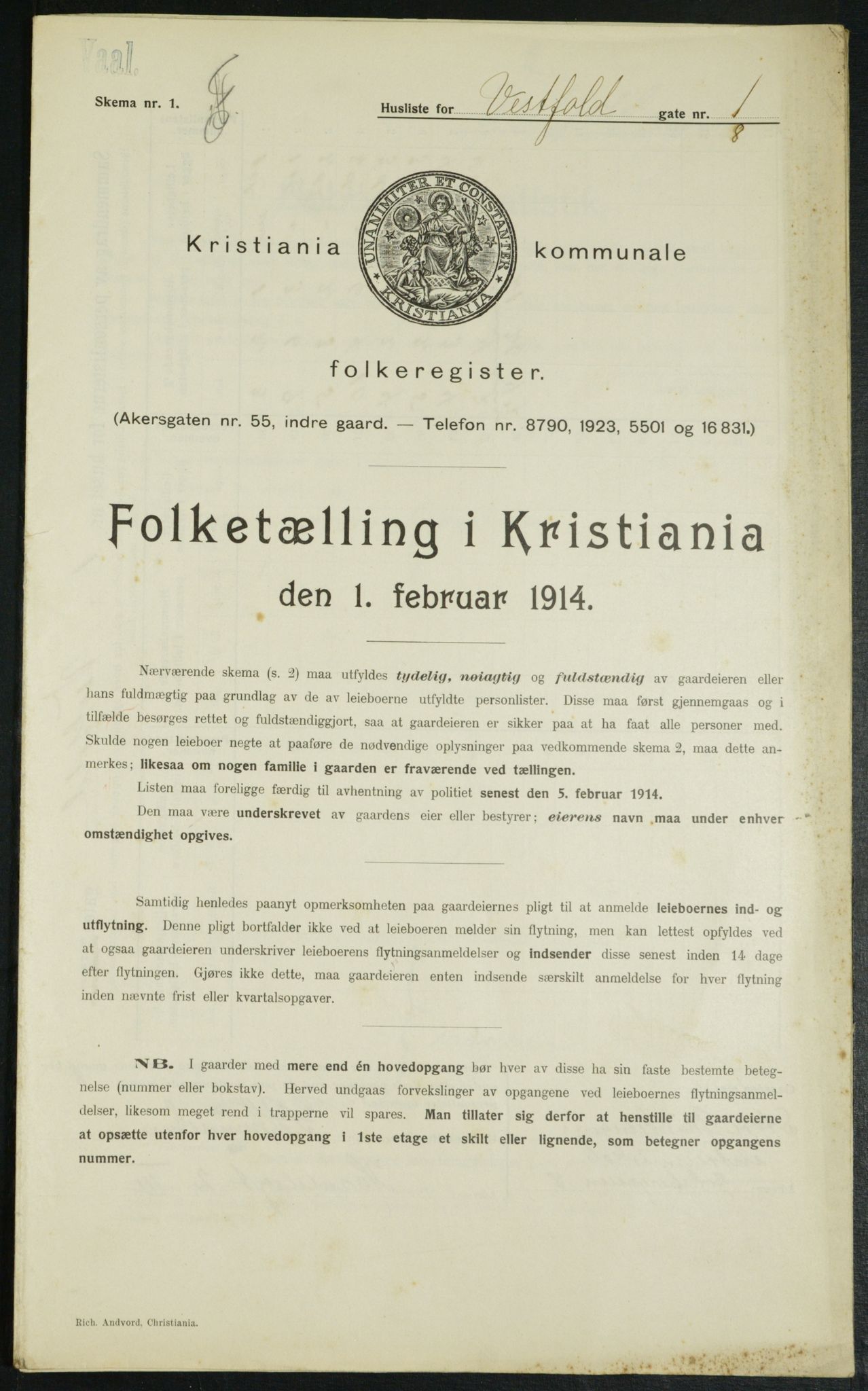 OBA, Kommunal folketelling 1.2.1914 for Kristiania, 1914, s. 123407